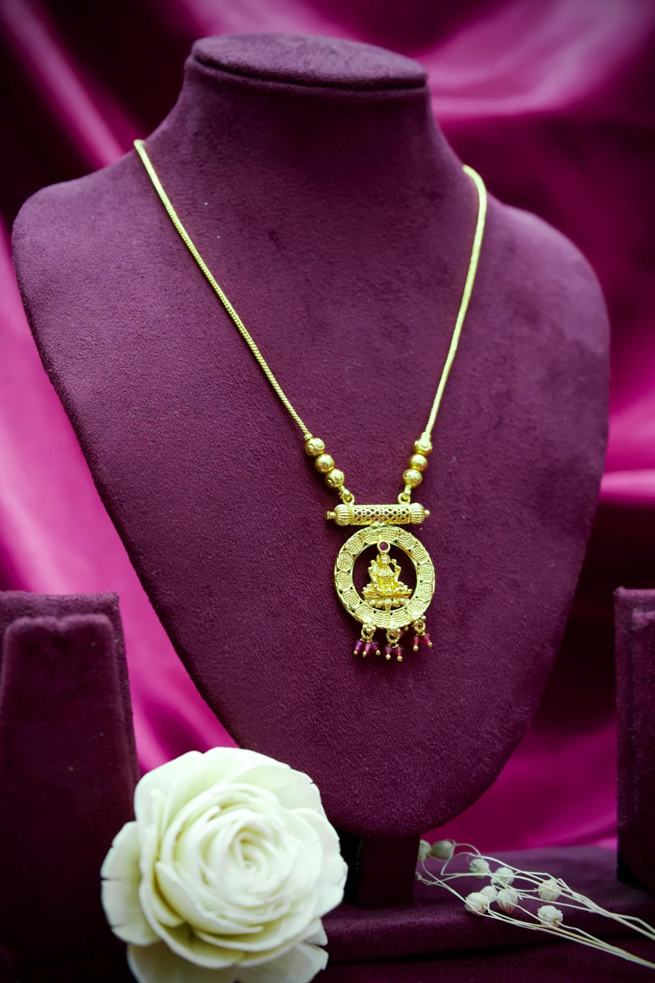 Goddess Lakshmi Circular Temple Pendant Necklace