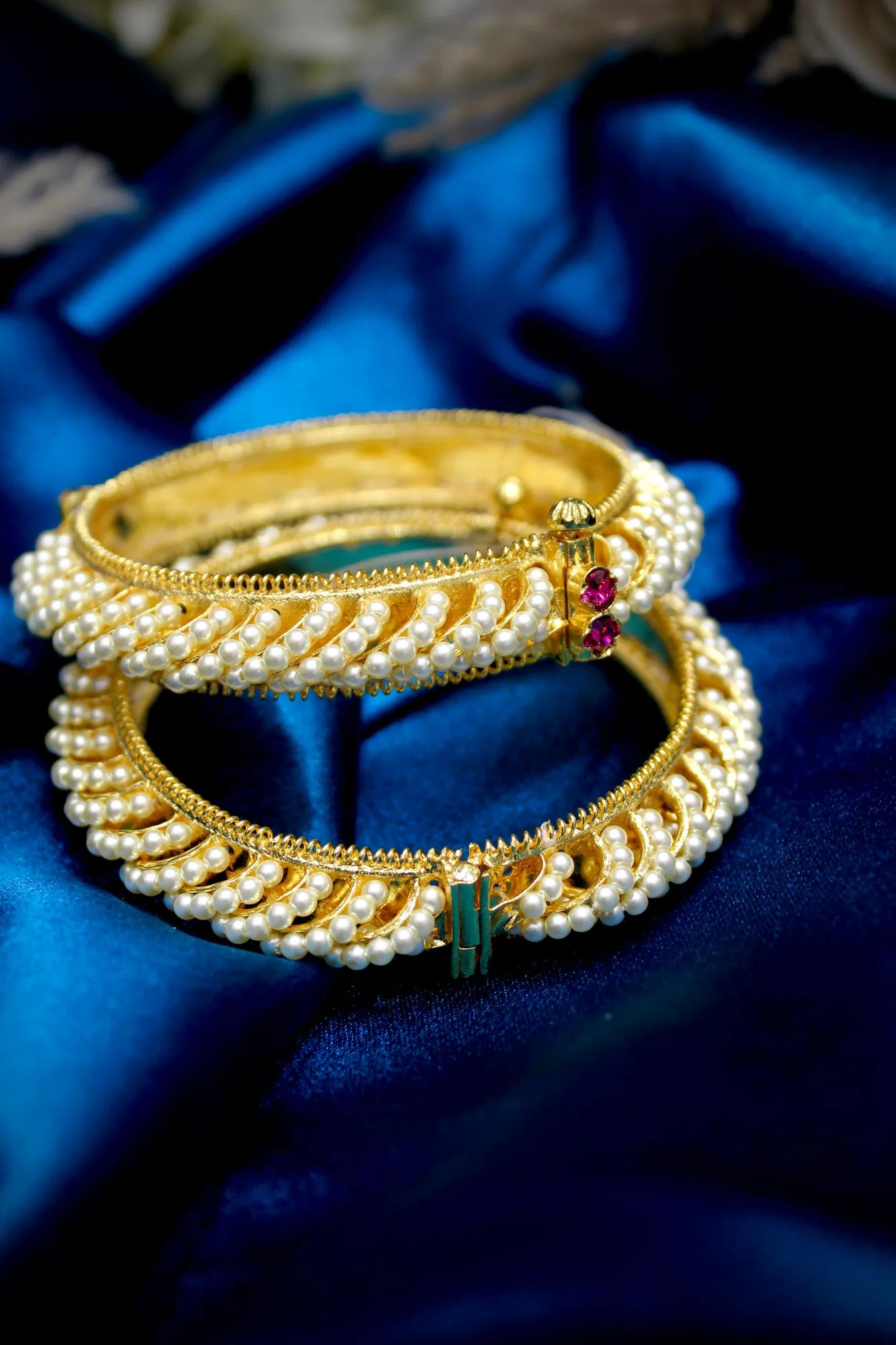 Pearl Twisted Designer Openable Bangles (Set of 2)