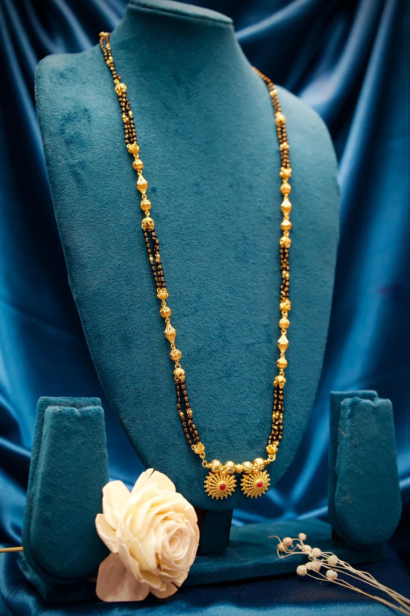 Traditional Floral Twin Pendant Long Mangalsutra