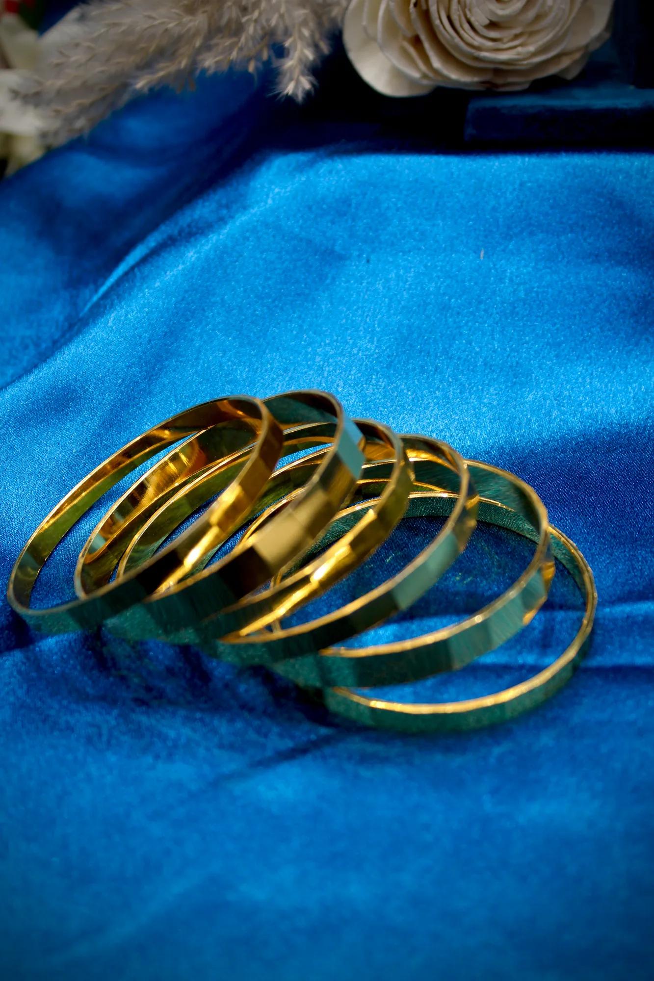 Modern Geometric Gold Finish Bangle Set