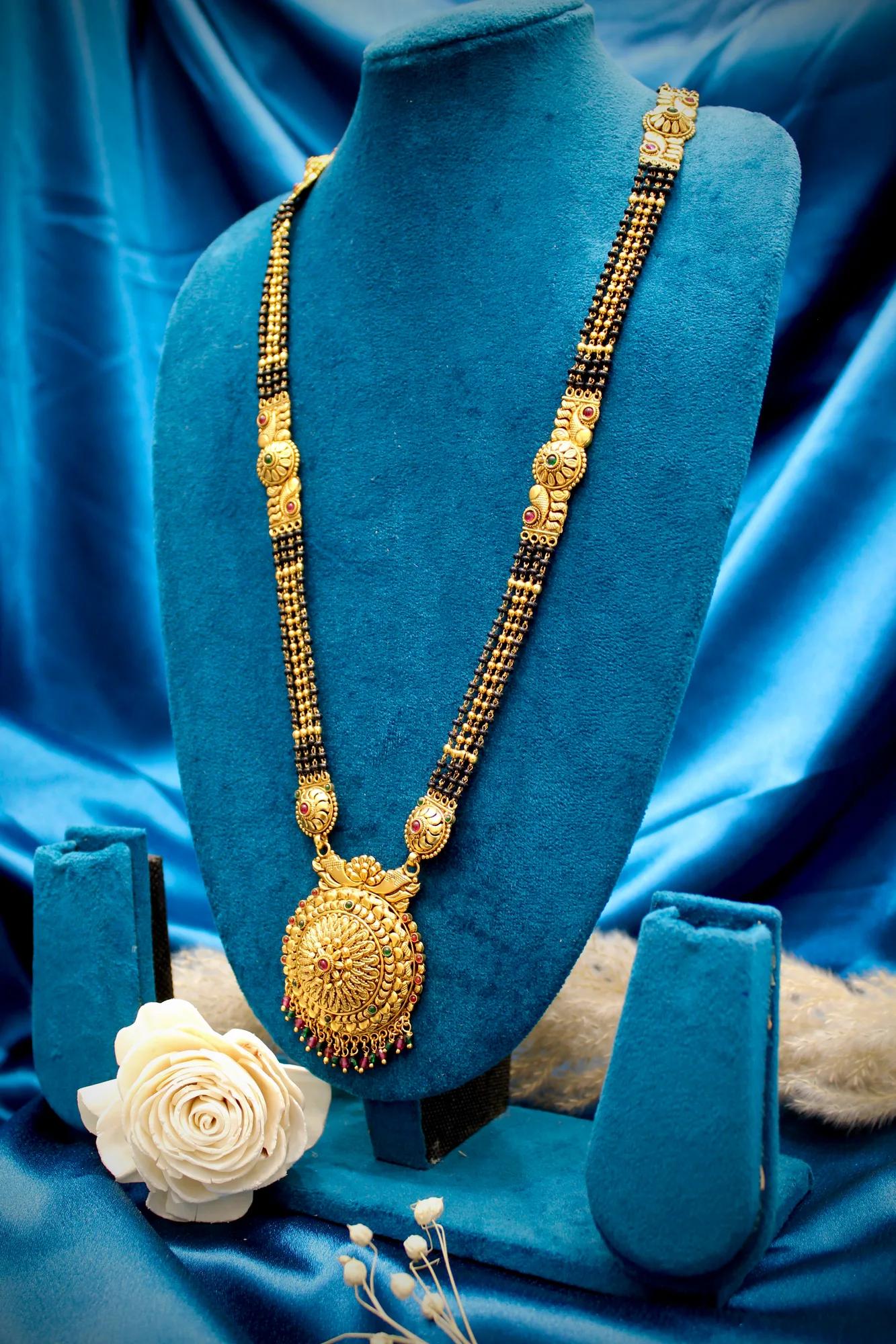 Royal Antique Temple Long Mangalsutra with Floral Statement Pendant