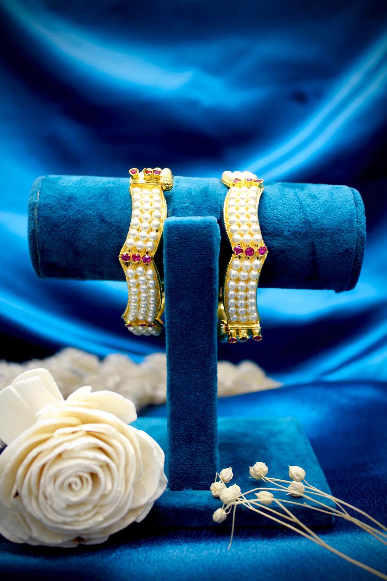 Pearl & Ruby Designer Kada Bangles (Set of 2)