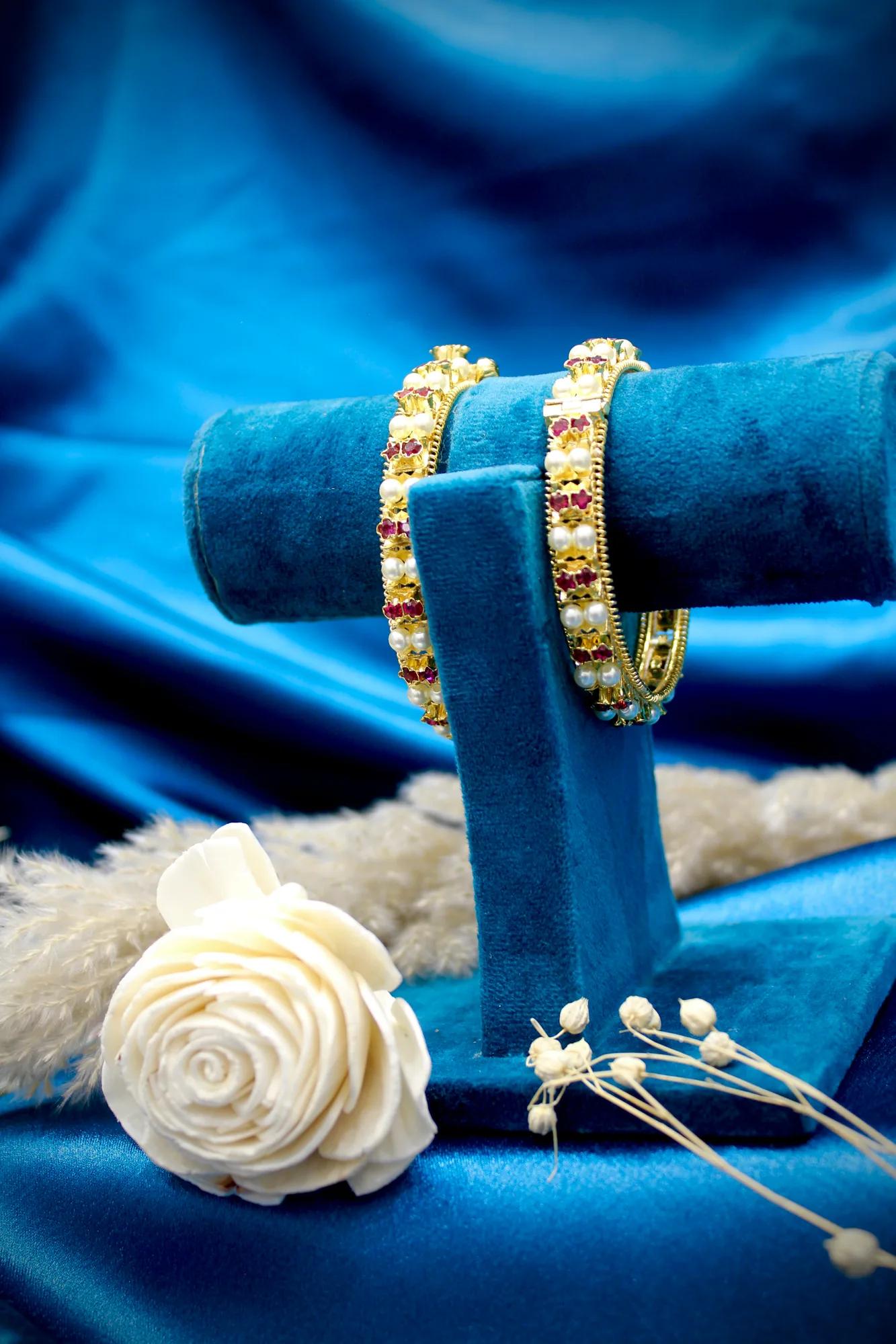 Pearl & Ruby Stone Designer Bangles (Set of 2)