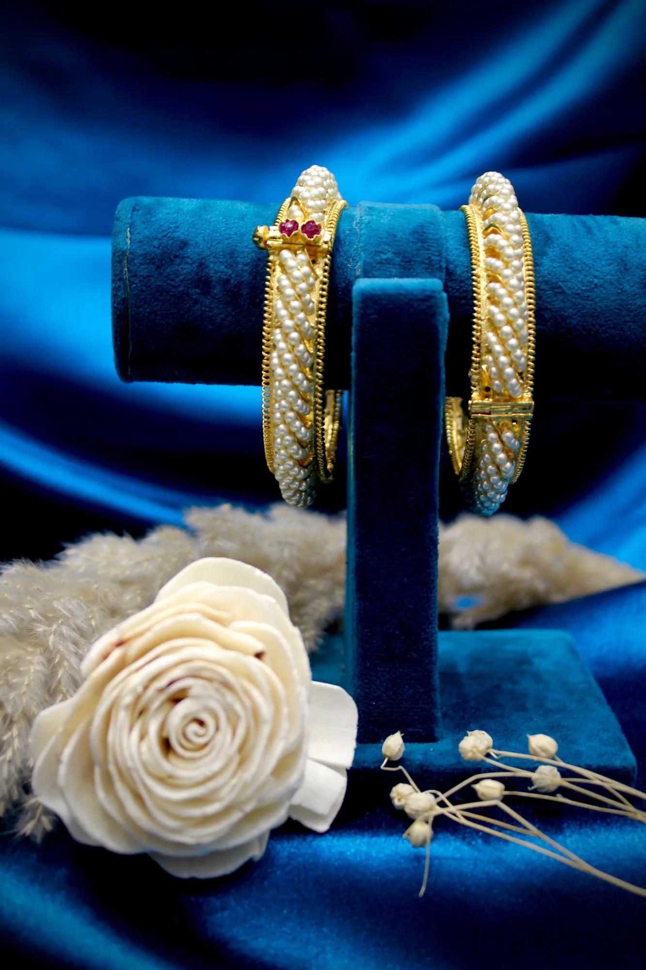 Pearl Twisted Designer Openable Bangles (Set of 2)