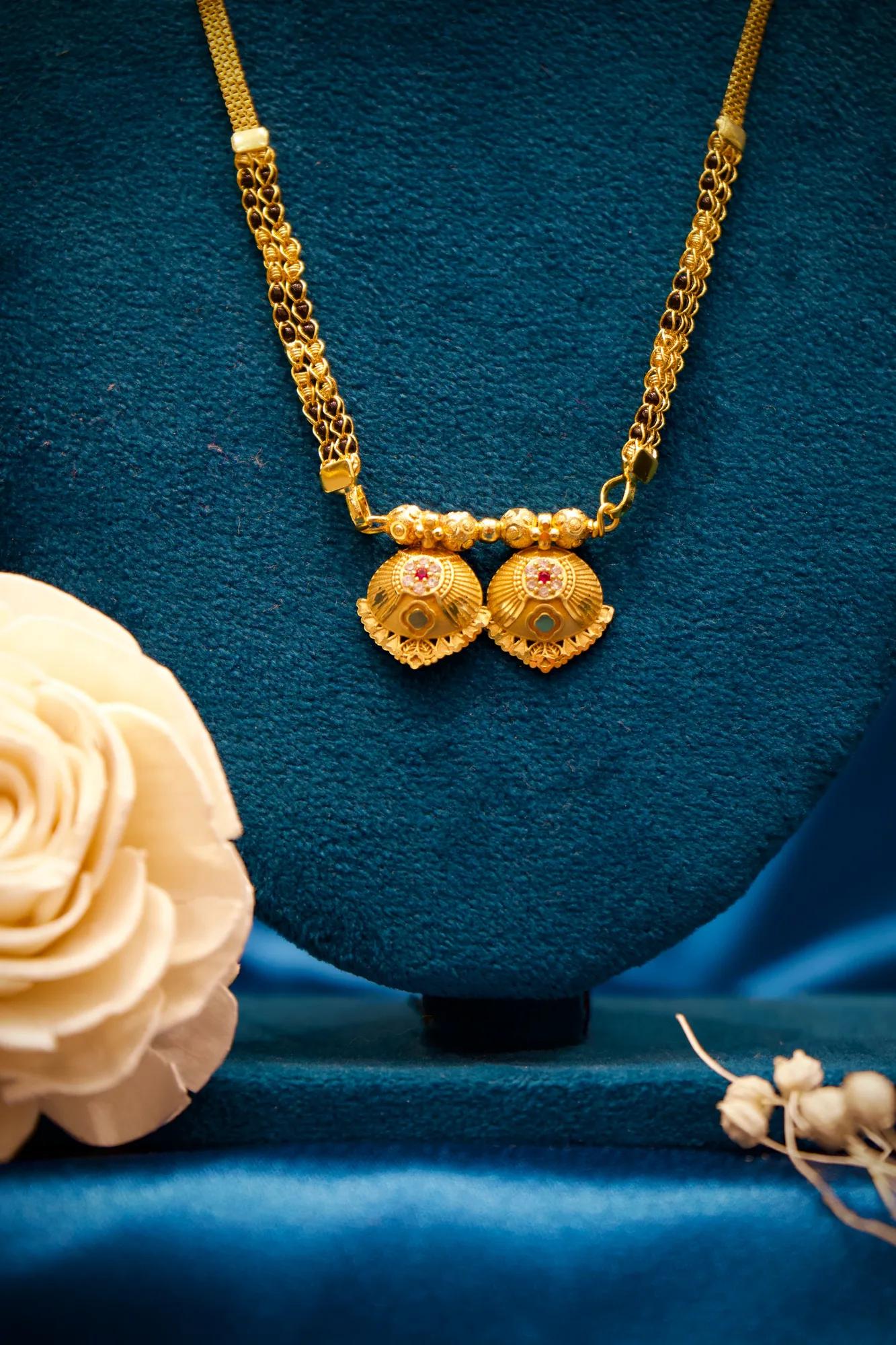 Traditional Twin Peacock Charm Gold Mangalsutra Necklace