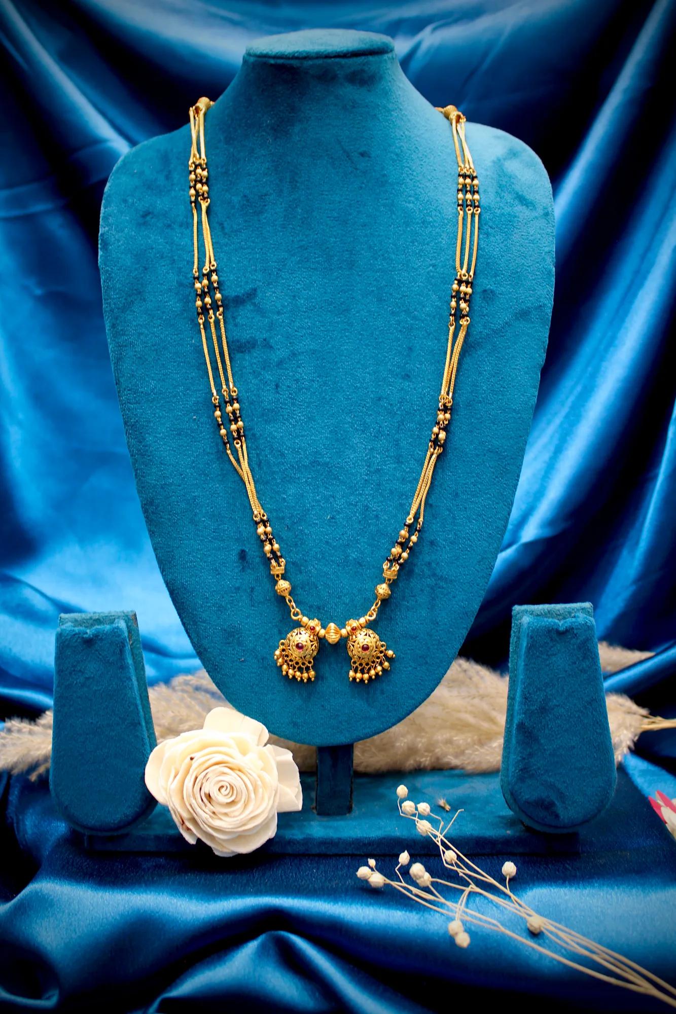 Minimal Antique Gold Twin Jhumka Mangalsutra Necklace