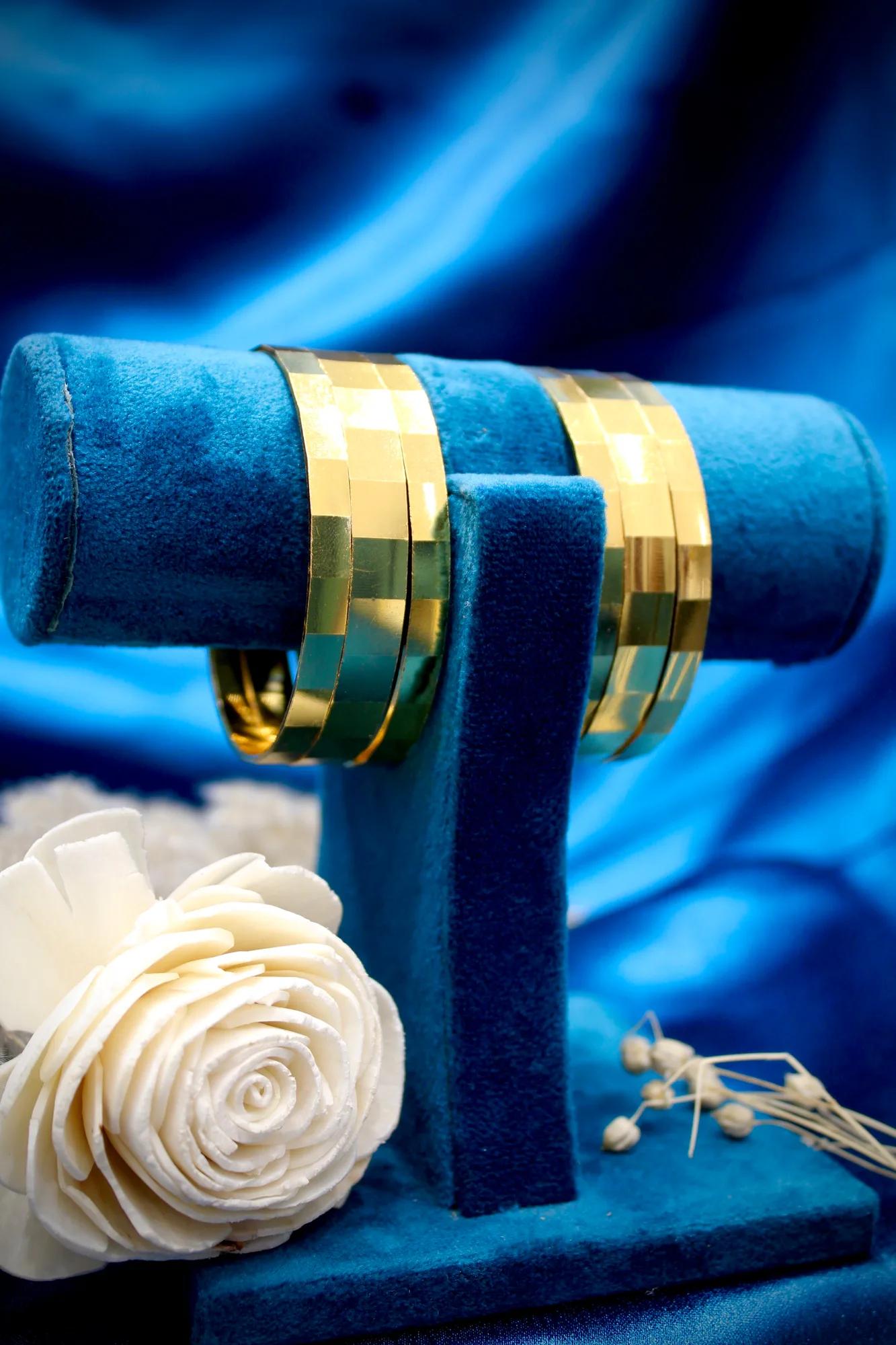 Modern Geometric Gold Finish Bangle Set