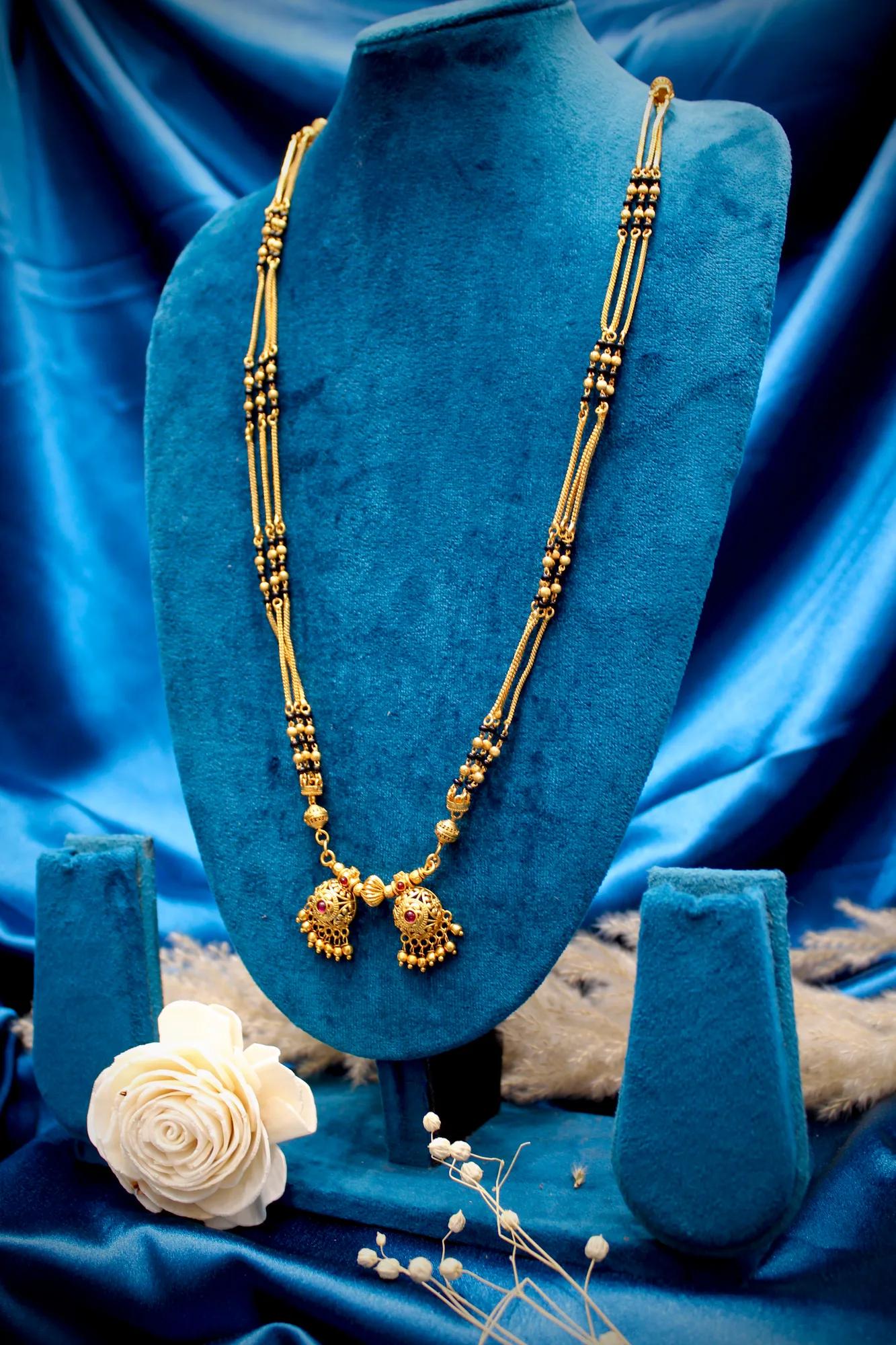 Minimal Antique Gold Twin Jhumka Mangalsutra Necklace