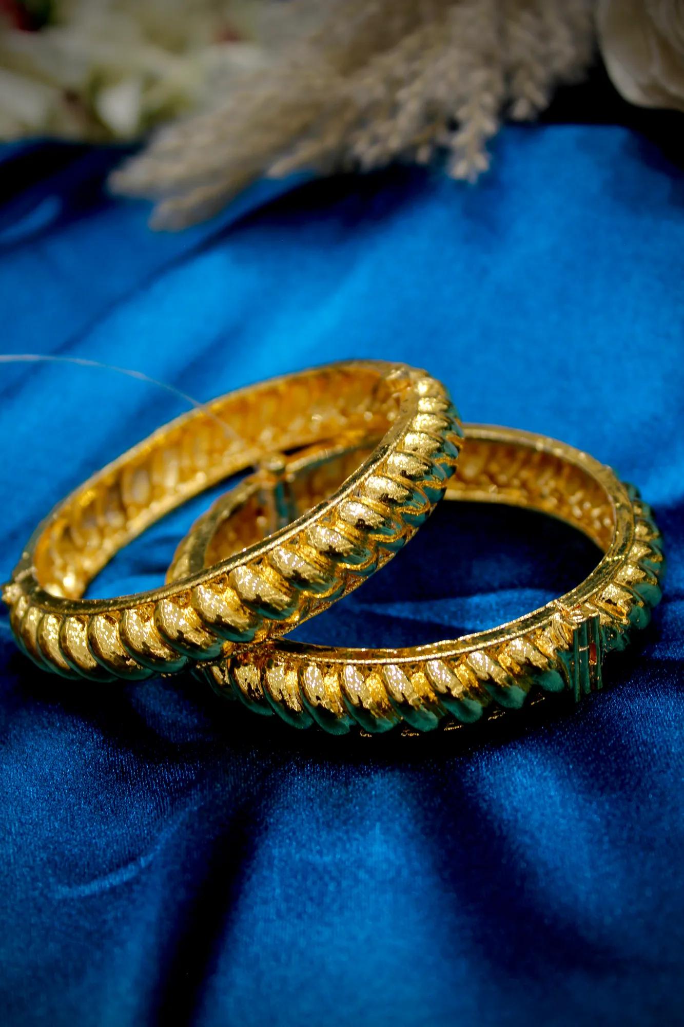 Classic Rope Texture Gold Finish Bangles (Set of 2)