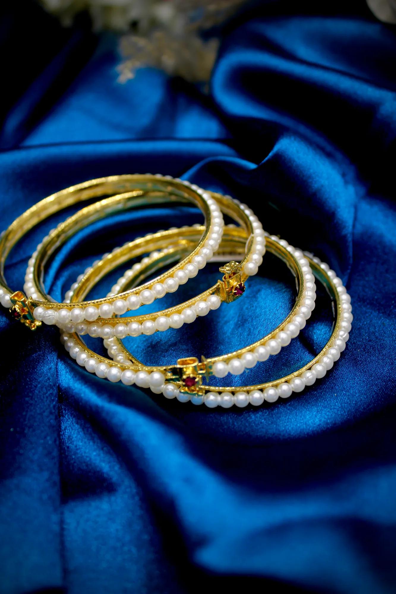 Classic Pearl Openable Bangles (Set of 4)