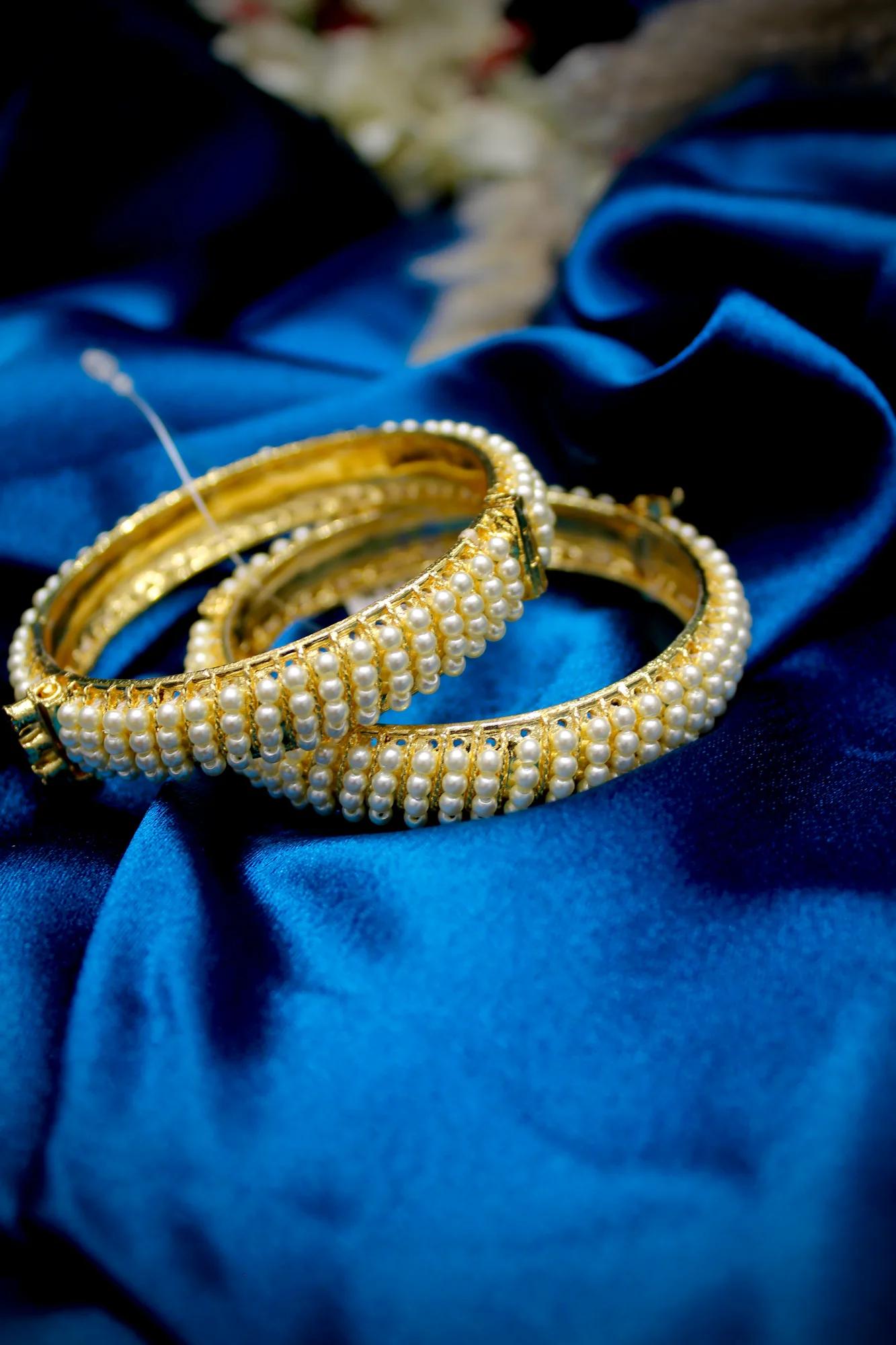 Multi-Row Pearl Designer Openable Bangles (Set of 2)