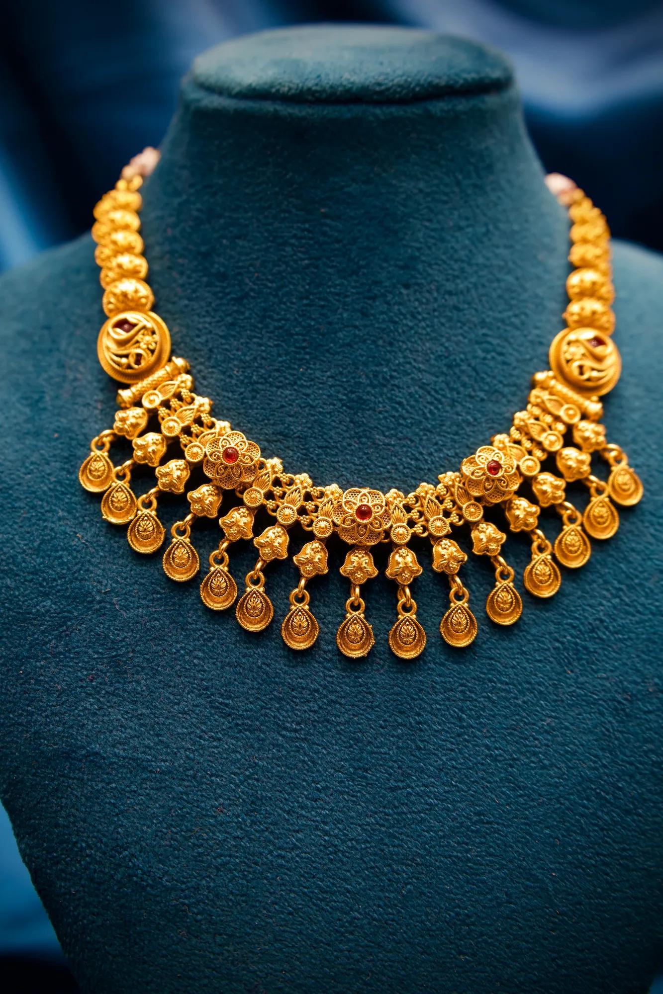 Traditional Floral Lakshmi Drop Choker Necklace Set