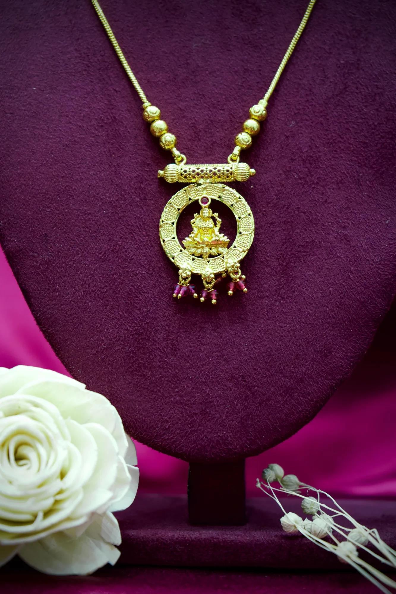 Goddess Lakshmi Circular Temple Pendant Necklace