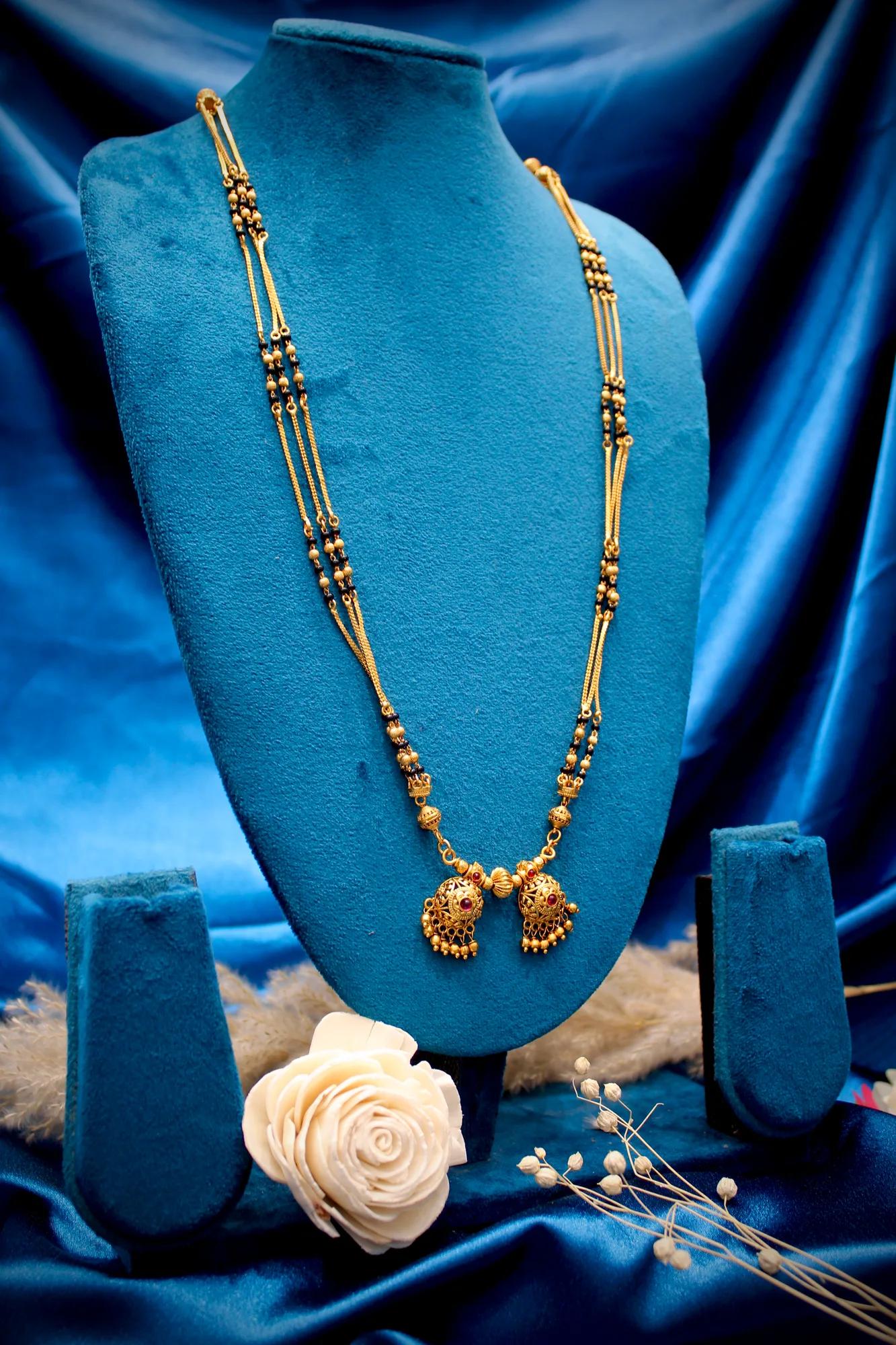 Minimal Antique Gold Twin Jhumka Mangalsutra Necklace