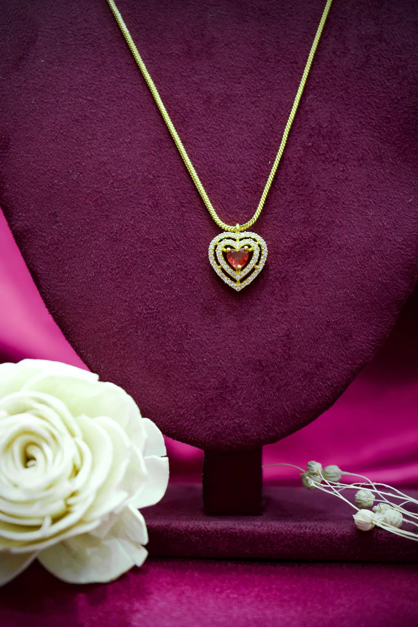 Double Heart Ruby Stone Pendant Necklace
