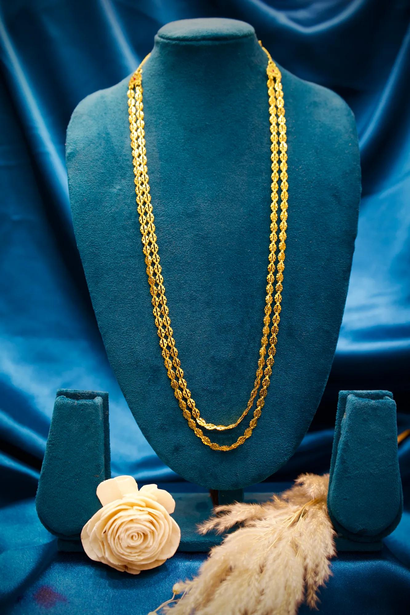 Dual-Layer Traditional Gold-Tone Long Chain Necklace