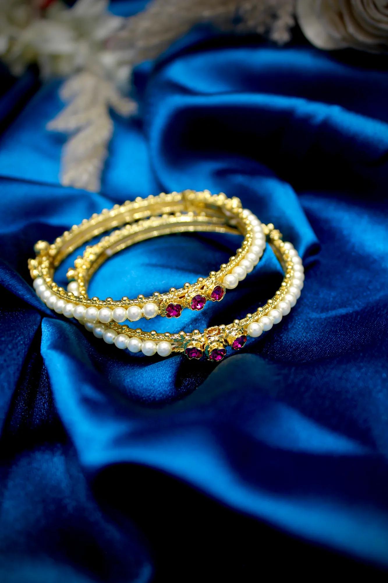Minimal Pearl & Ruby Openable Bangles (Set of 2)
