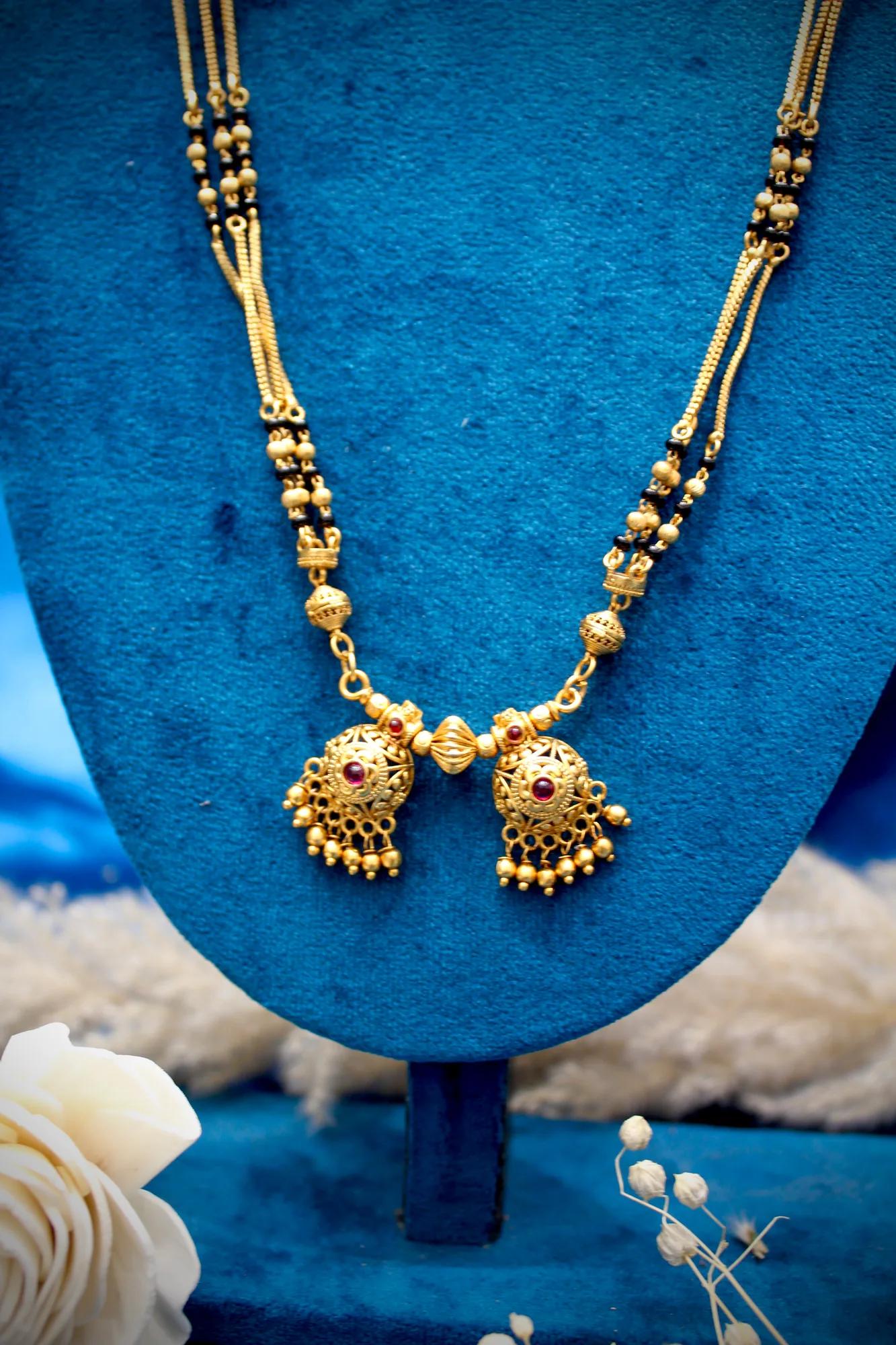 Minimal Antique Gold Twin Jhumka Mangalsutra Necklace