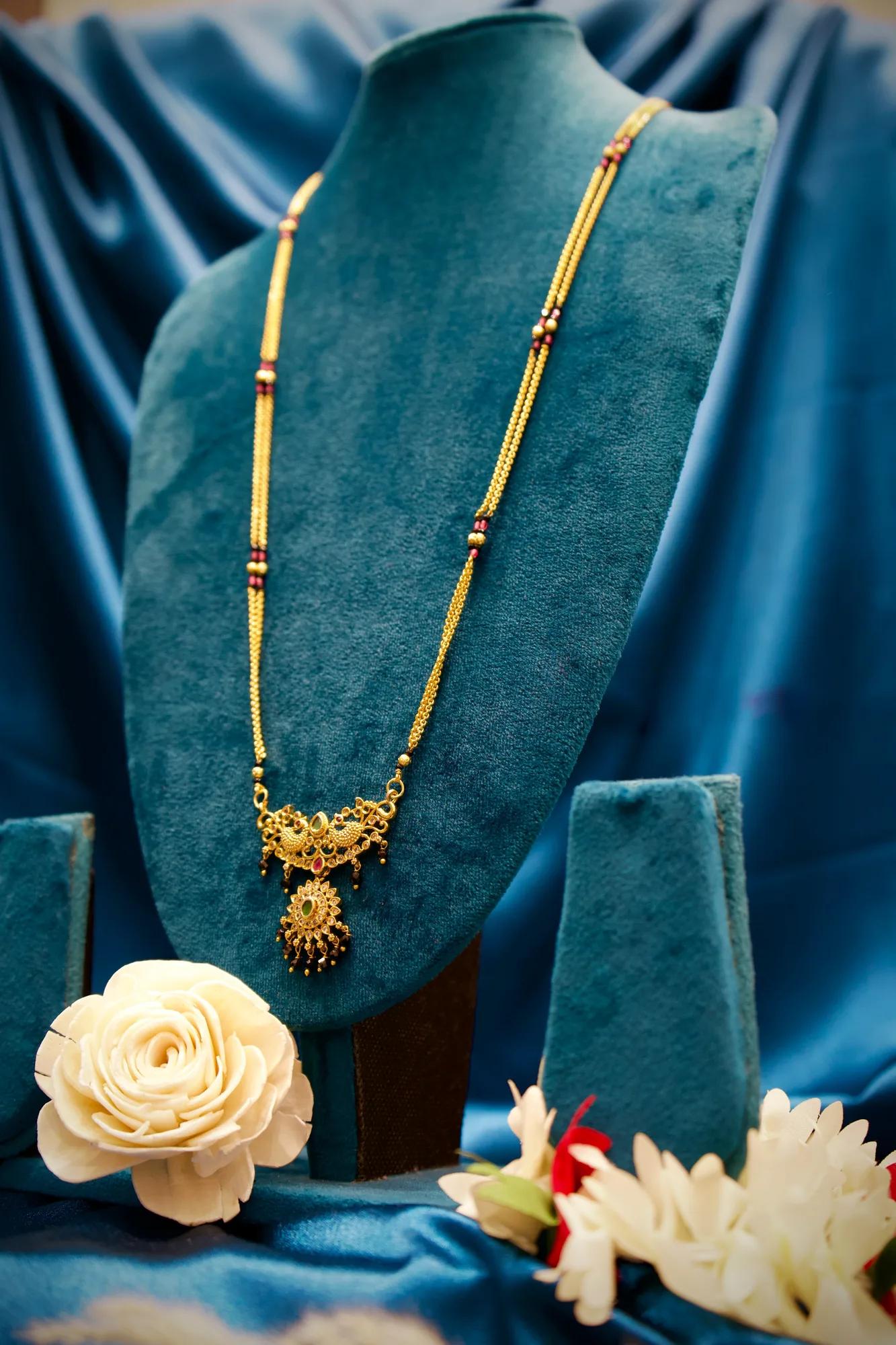 Royal Peacock Motif Mangalsutra with Green Stone Pendant