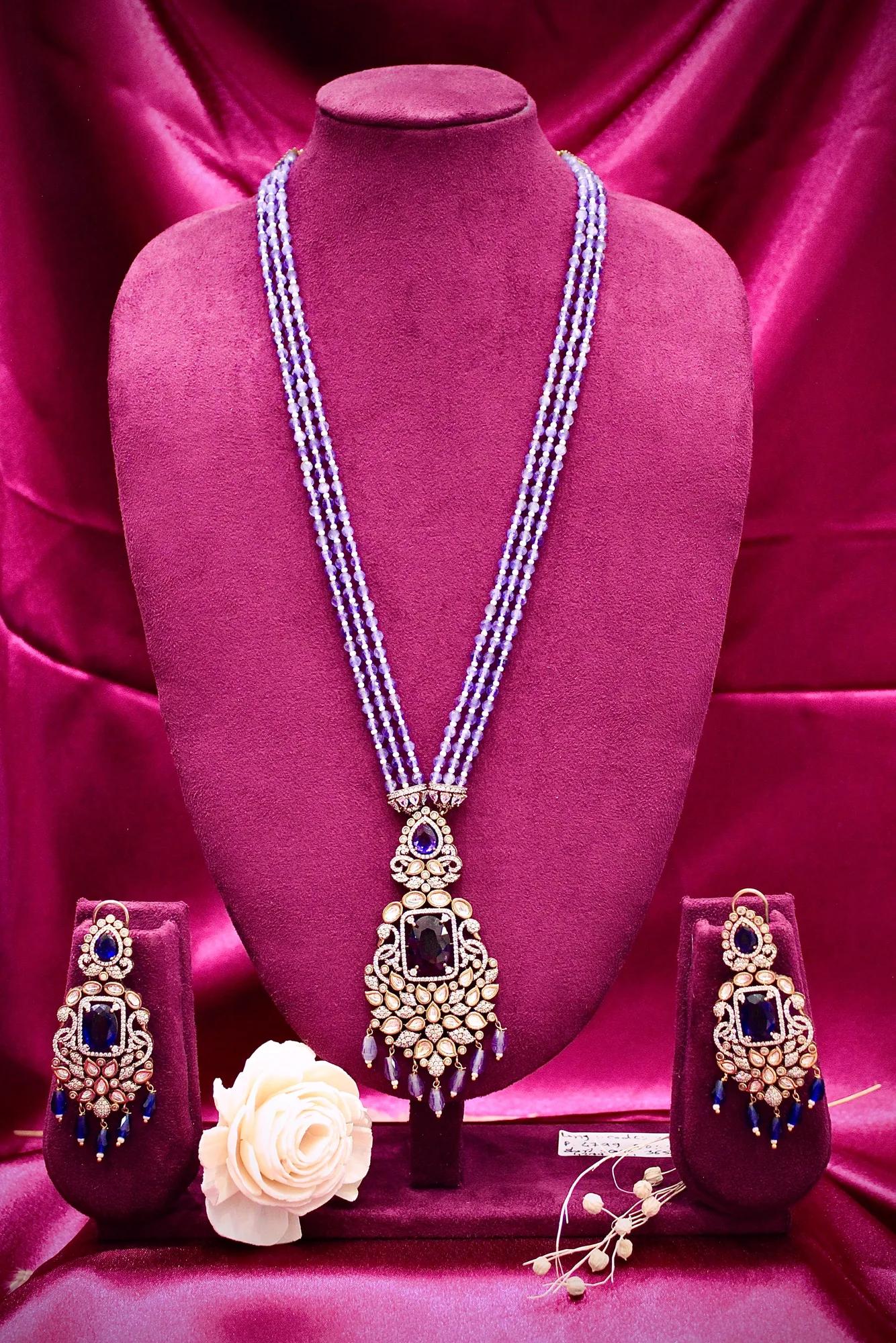 Royal Sapphire Blue Beaded Pendant Necklace Set