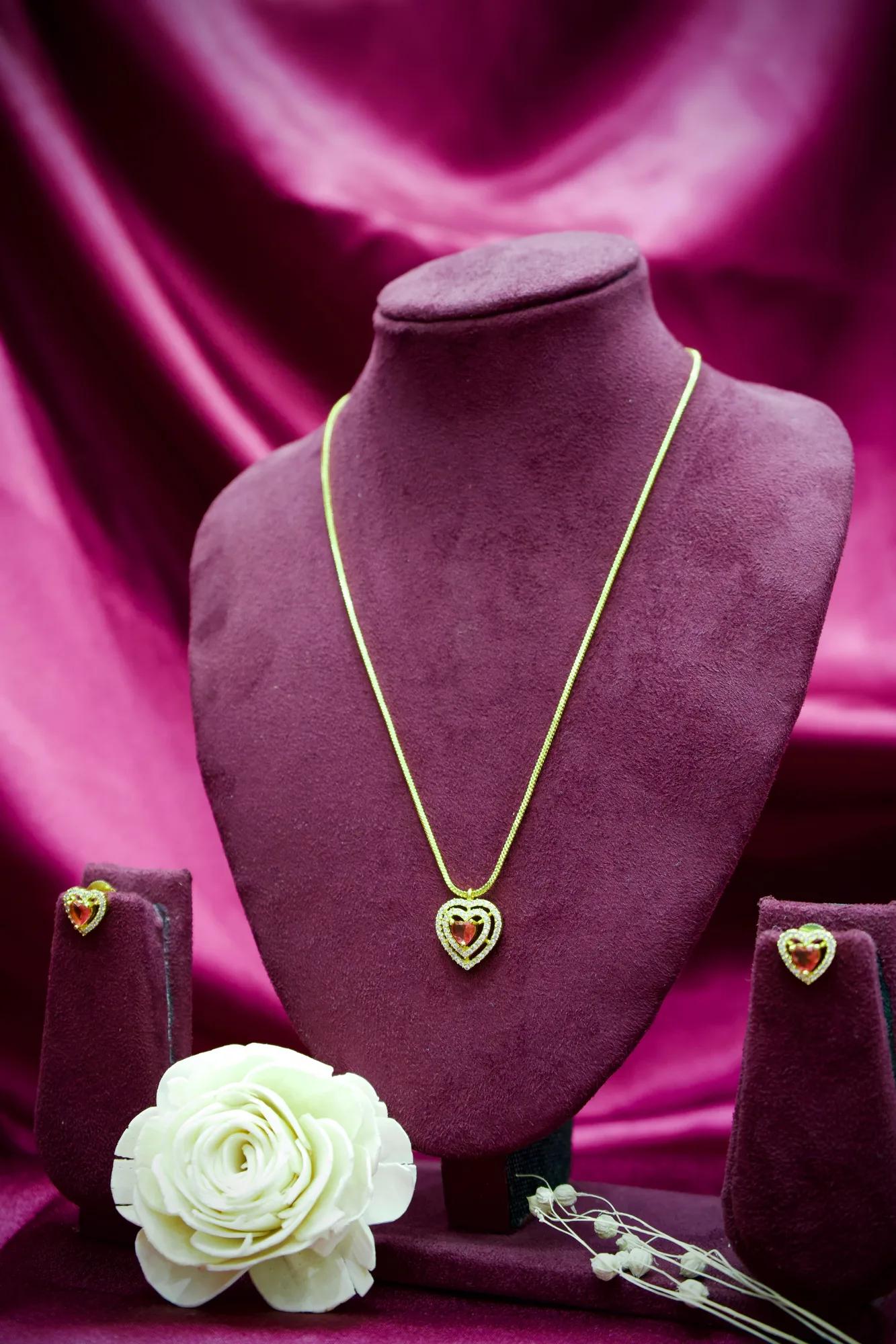 Double Heart Ruby Stone Pendant Necklace