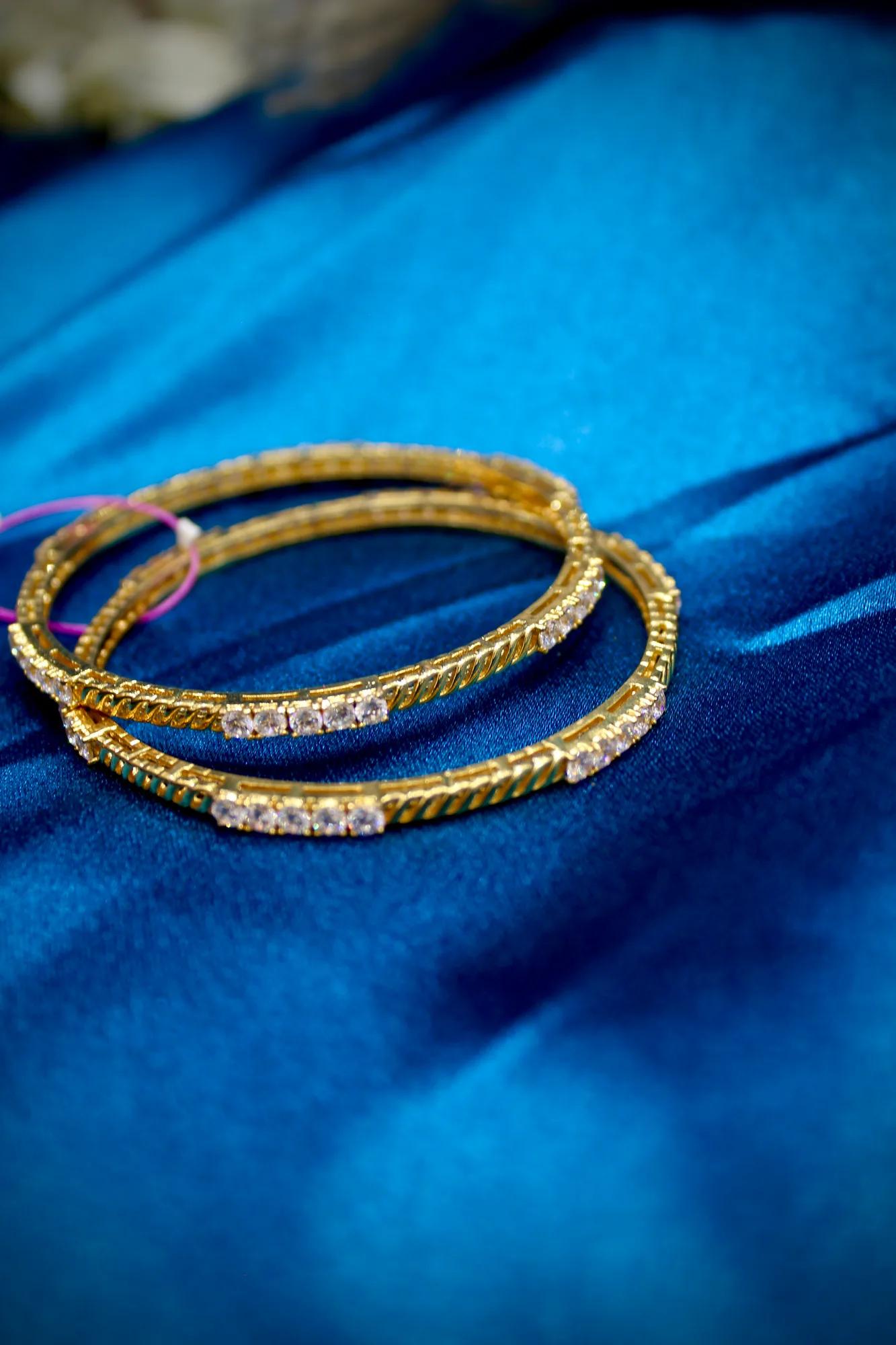 Elegant Gold-Tone CZ Studded Bangles Set