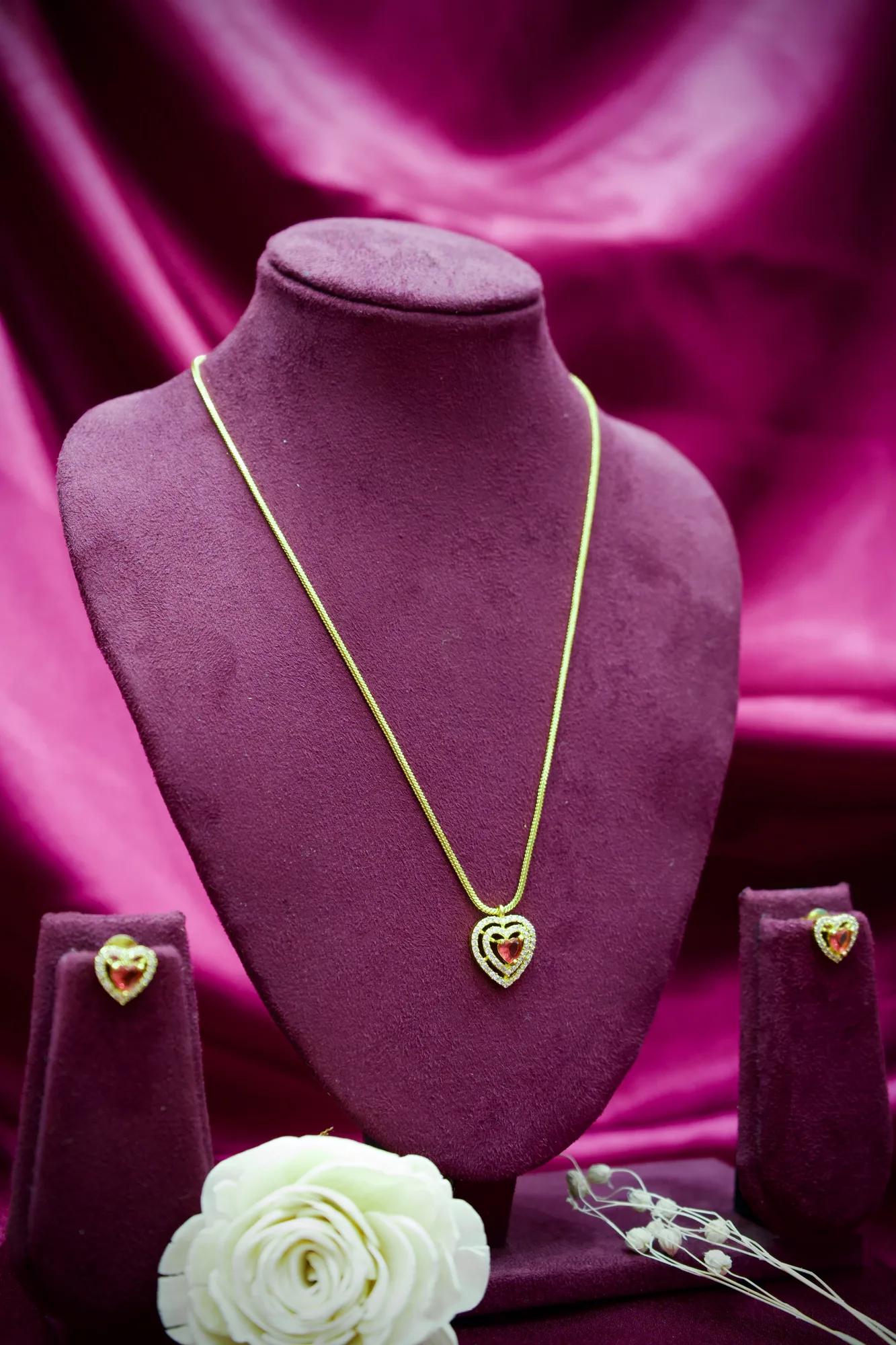 Double Heart Ruby Stone Pendant Necklace