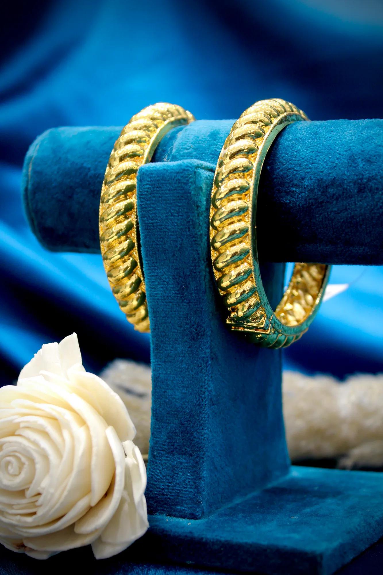Classic Rope Texture Gold Finish Bangles (Set of 2)