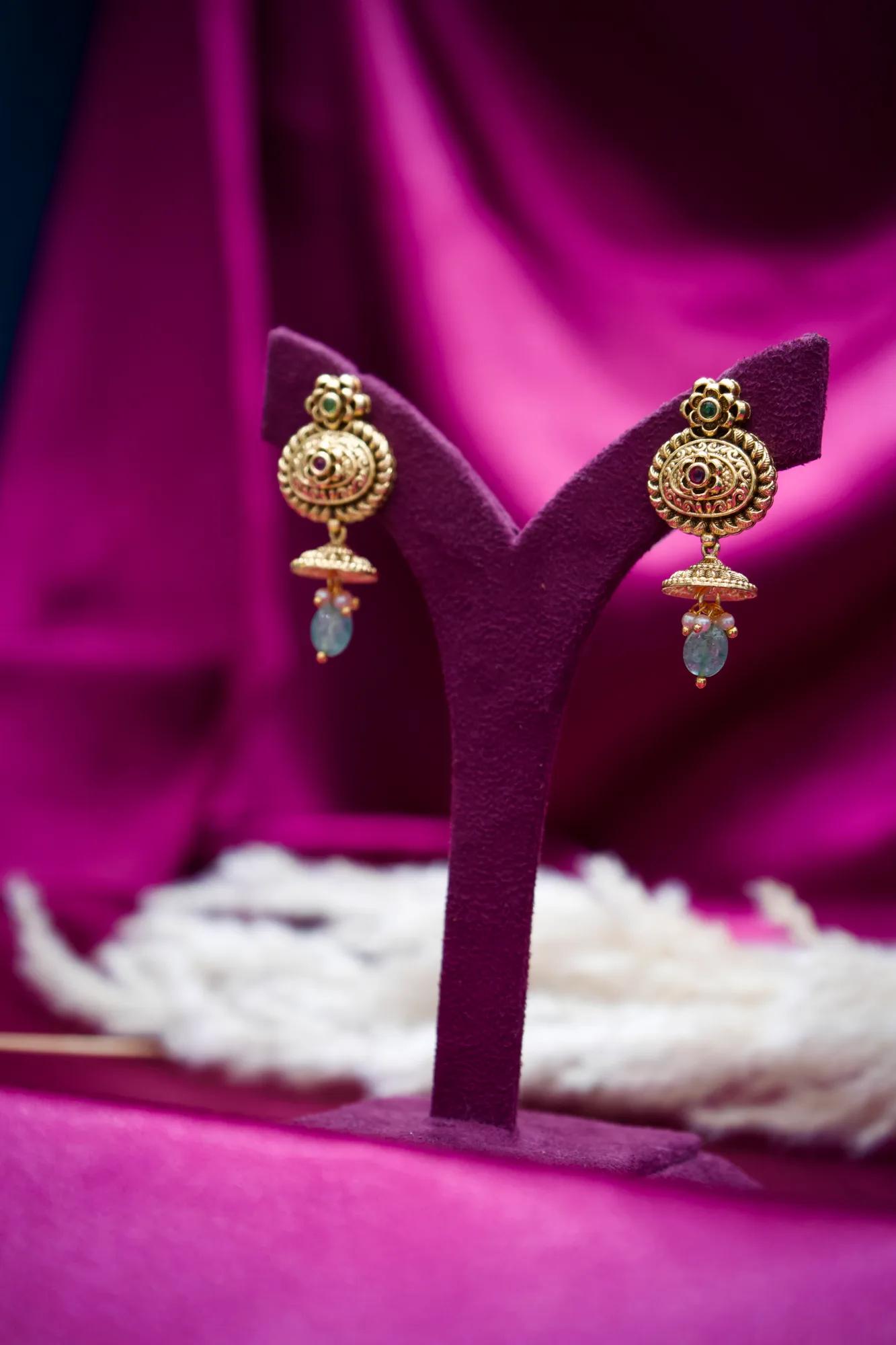 Antique Floral Temple Jhumka Earrings
