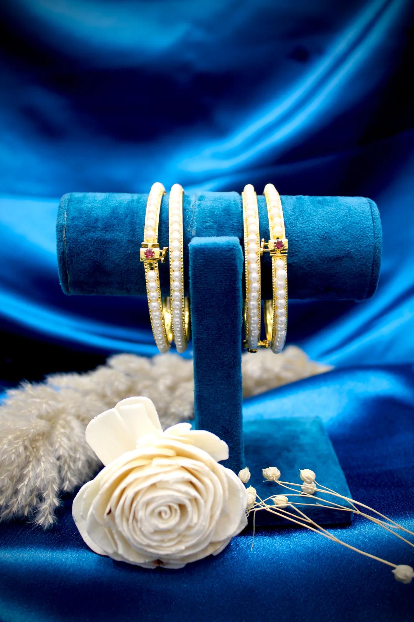 Classic Pearl Openable Bangles (Set of 4)