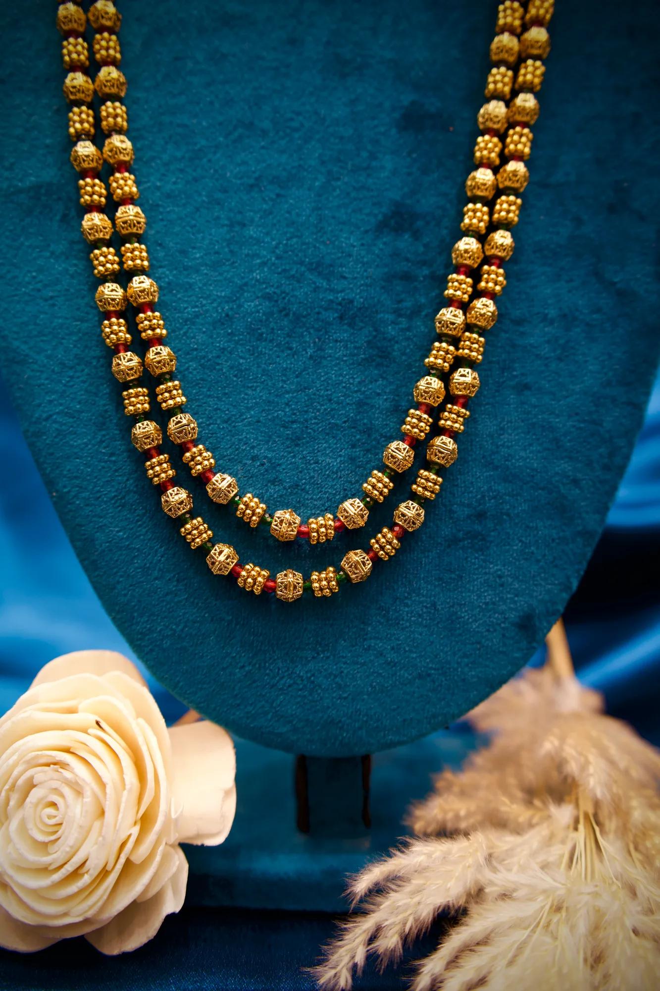 Traditional Double-Layer Antique Gold Bead Haram Set