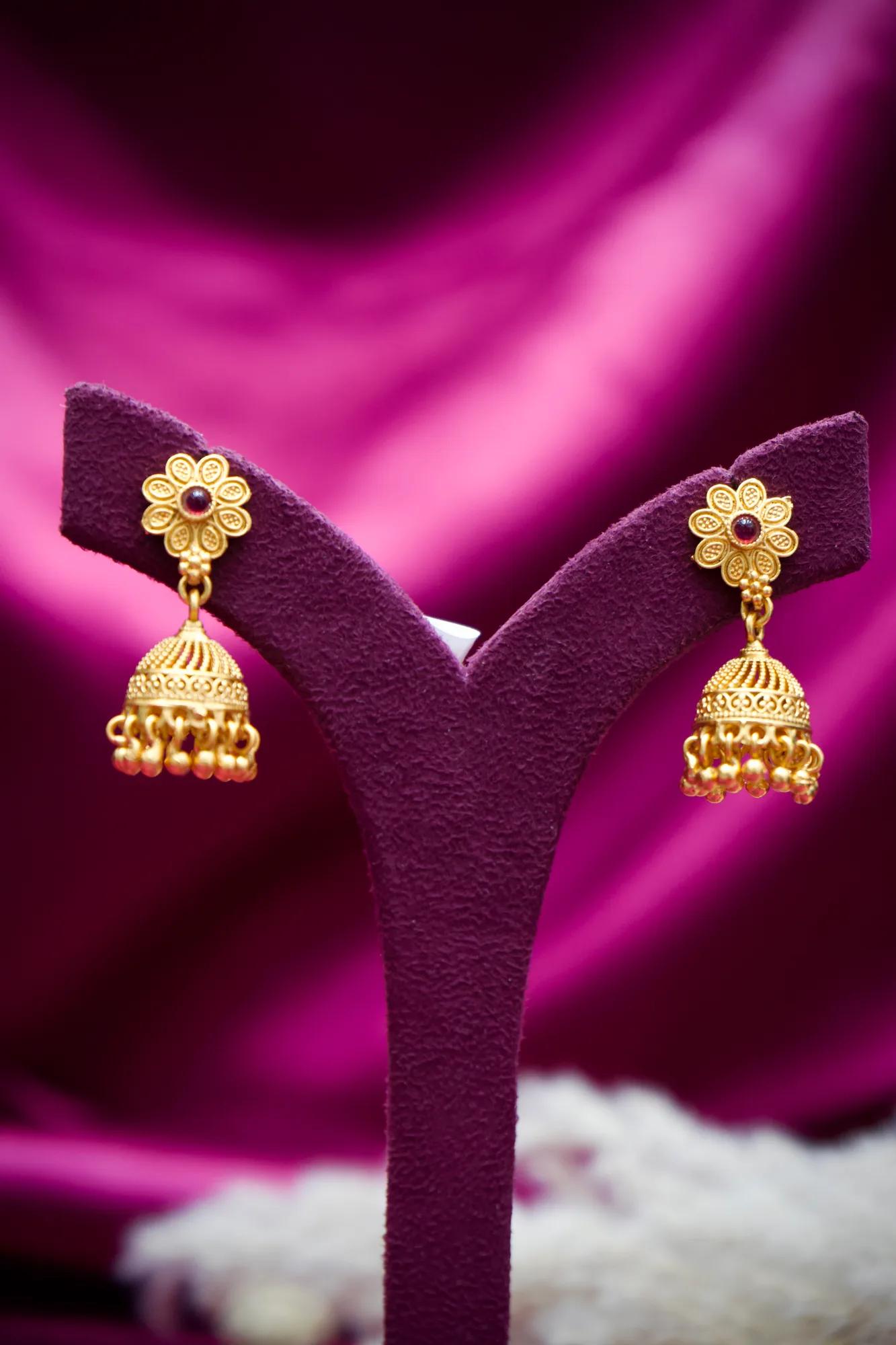 Traditional Floral Jhumka Drop Earrings with Ruby Stone