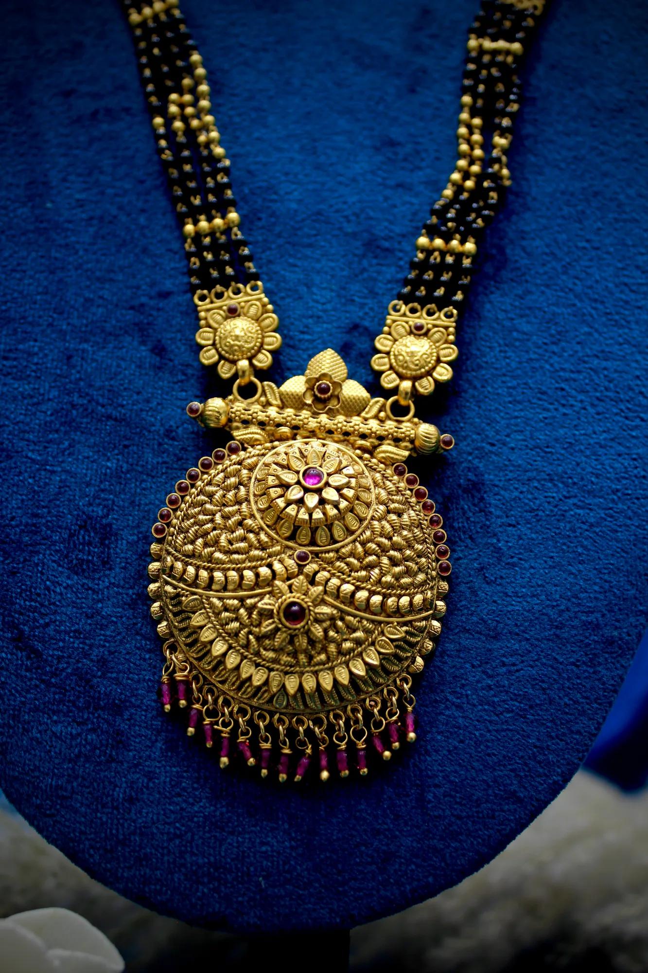 Traditional Gold-Tone Mangalsutra with Antique Temple Pendant