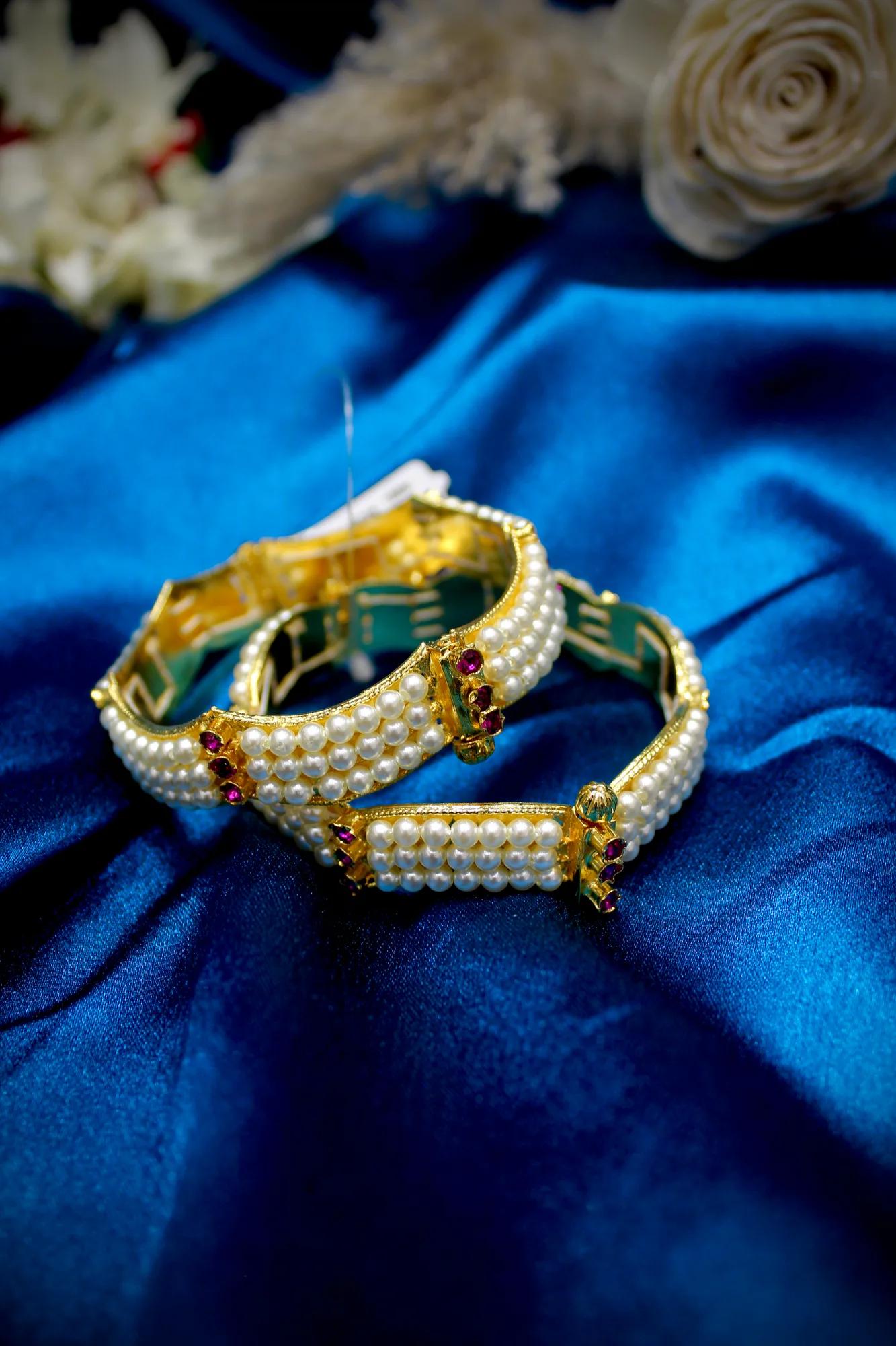 Pearl & Ruby Designer Kada Bangles (Set of 2)