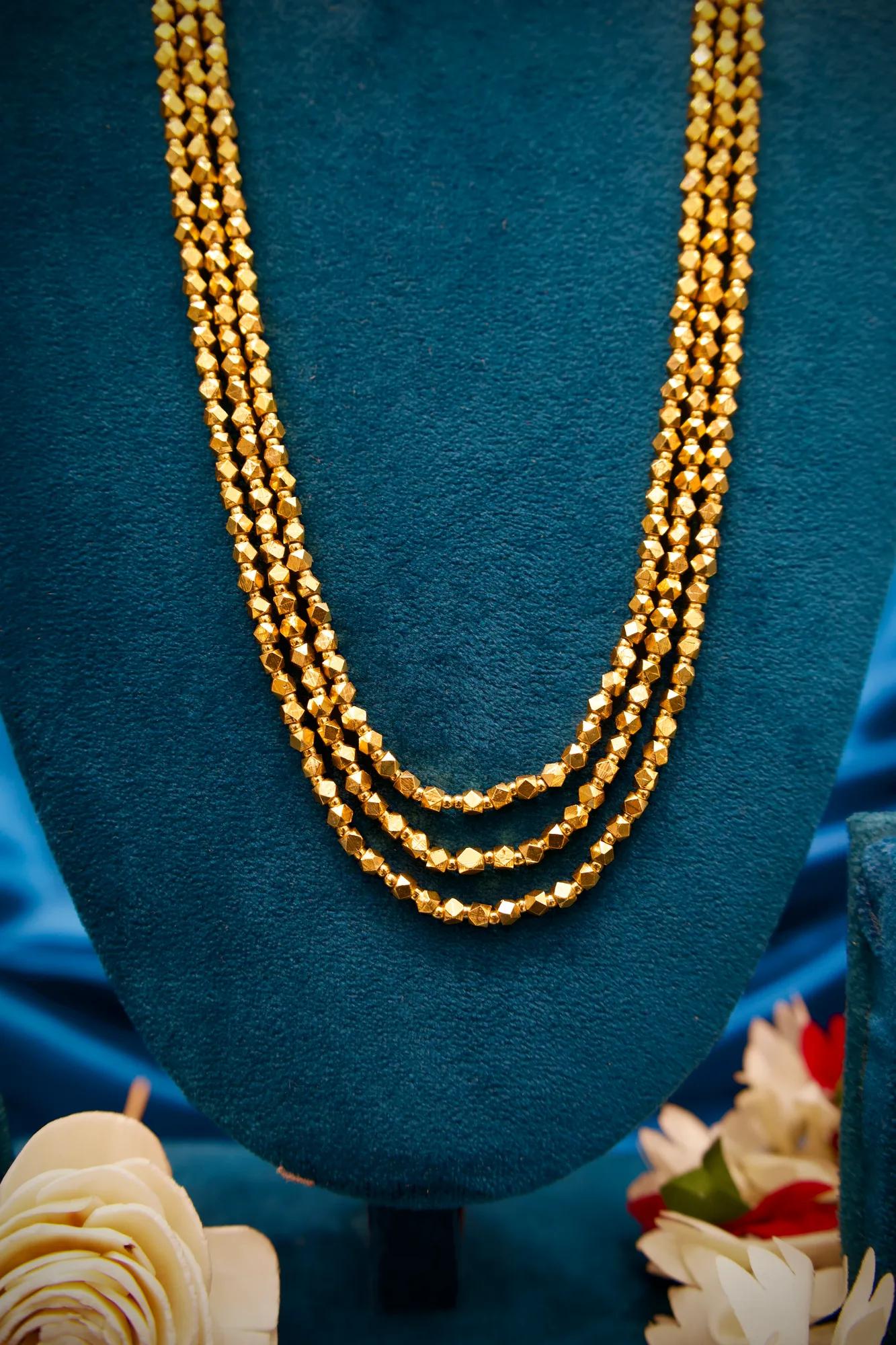 Traditional Gold Beaded Long Necklace Set