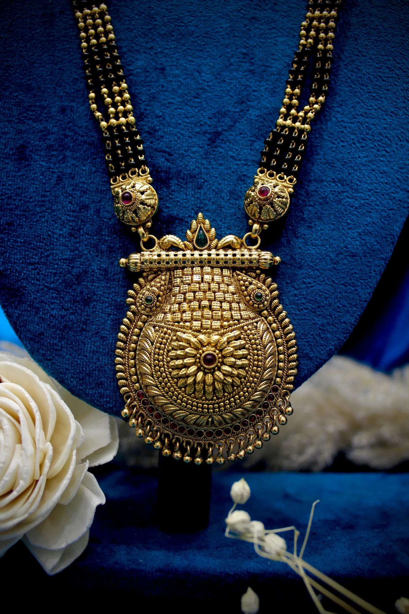 Royal Antique Temple Long Mangalsutra with Grand Circular Pendant