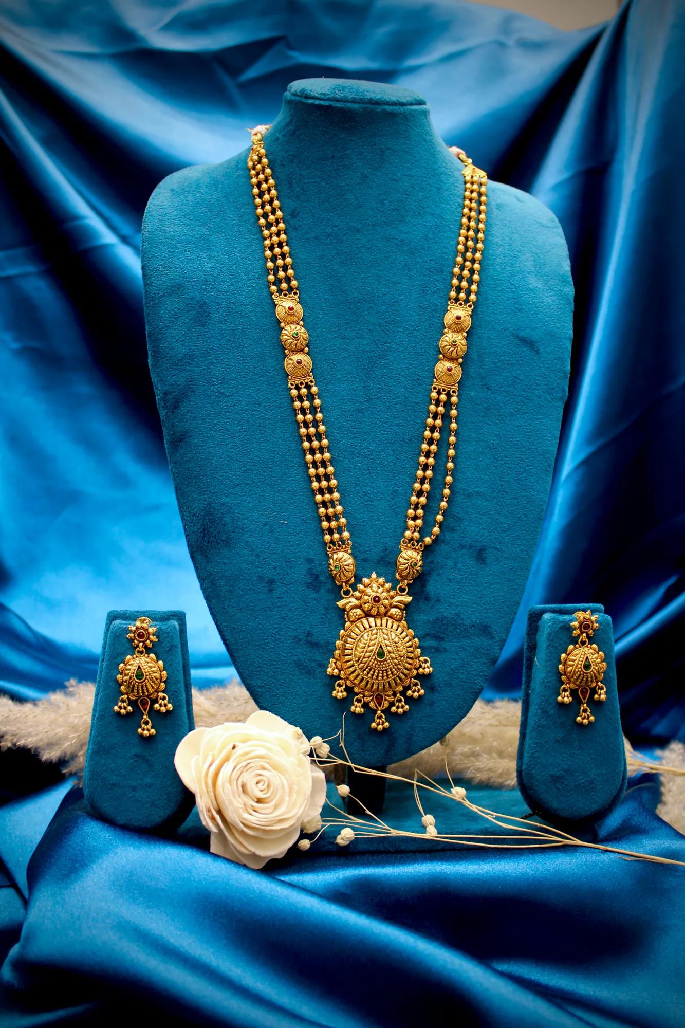 Royal Antique Lakshmi Temple Long Haram Set