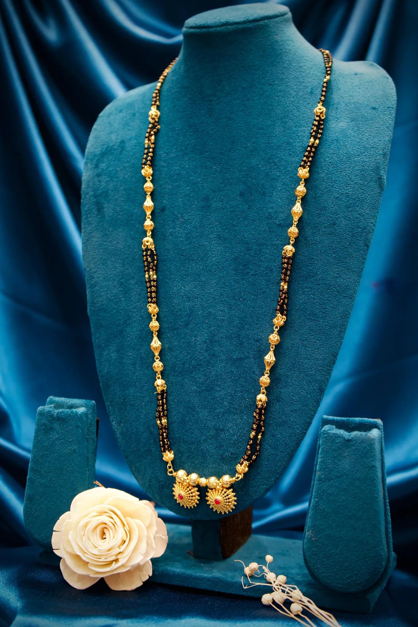 Traditional Floral Twin Pendant Long Mangalsutra