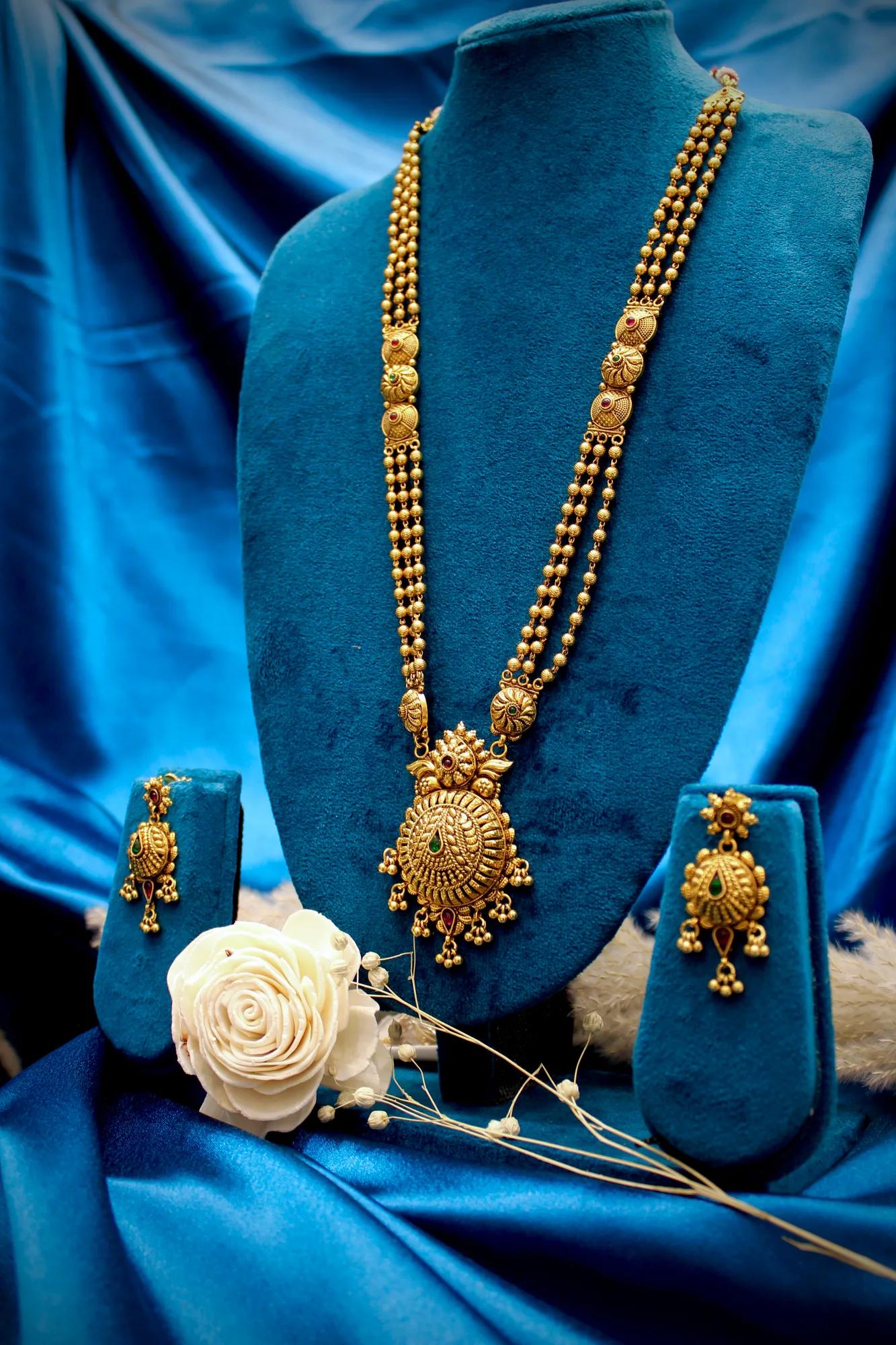Royal Antique Lakshmi Temple Long Haram Set