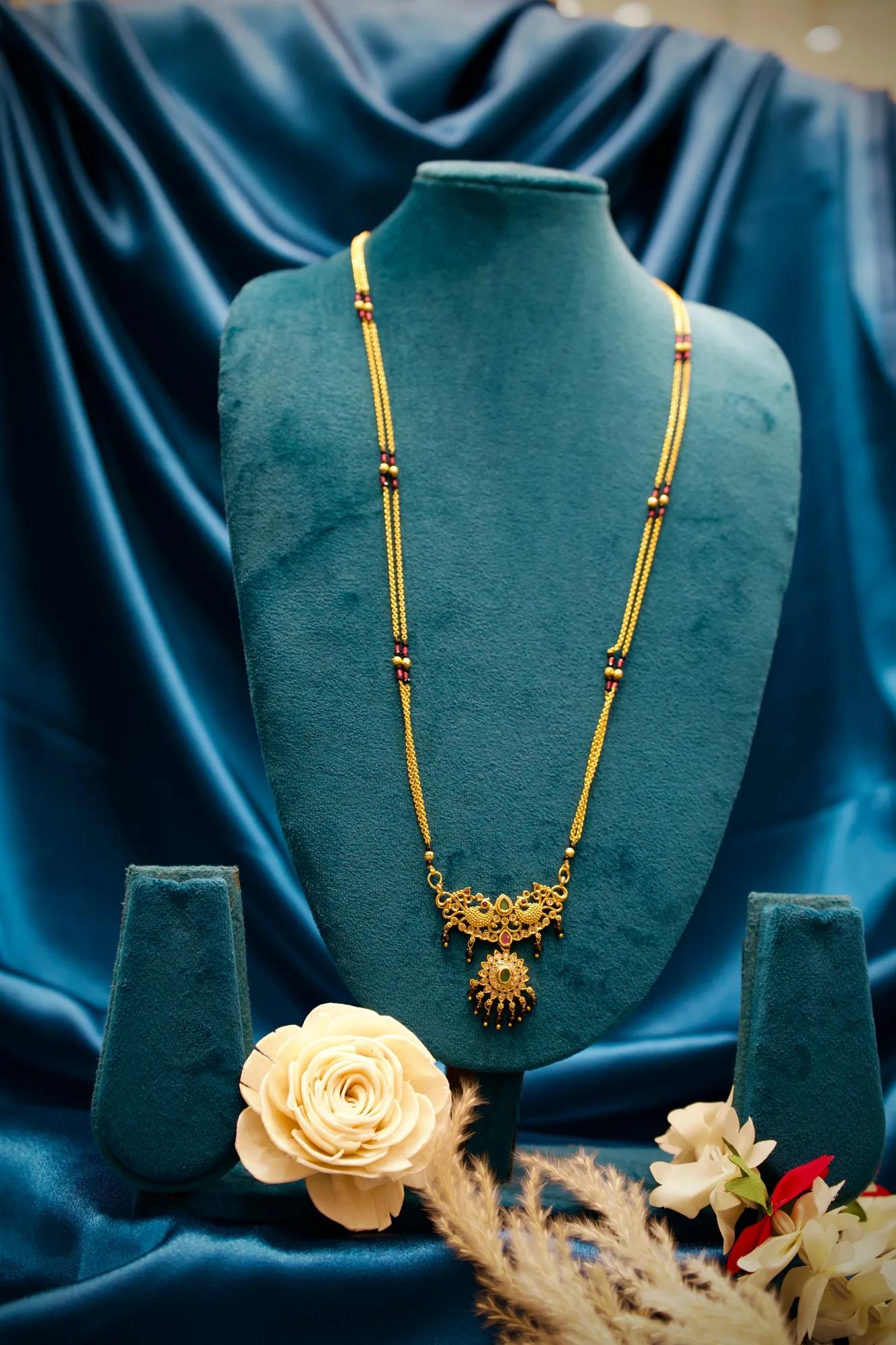 Royal Peacock Motif Mangalsutra with Green Stone Pendant