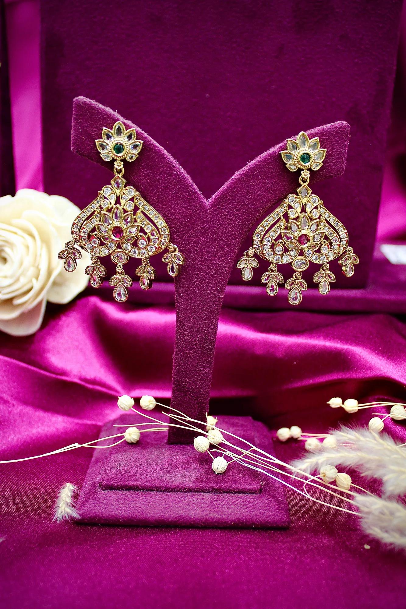 Royal Dual-Layer American Diamond Necklace Set with Ruby & Emerald Accents