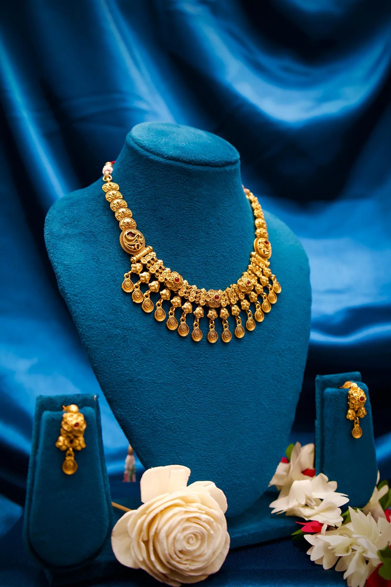 Traditional Floral Lakshmi Drop Choker Necklace Set