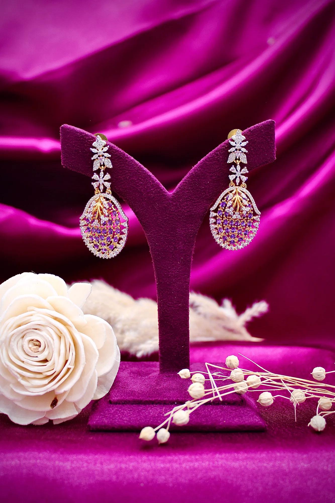 Elegant Purple Stone Leaf Drop Necklace Set