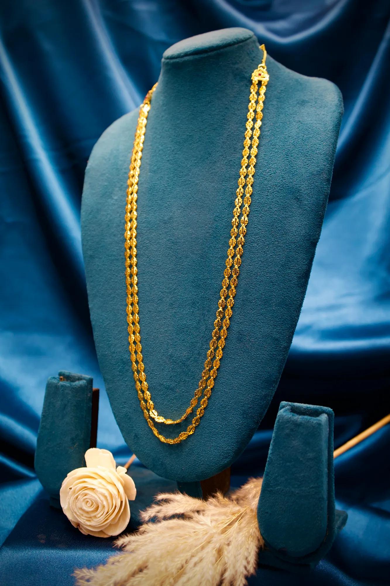 Dual-Layer Traditional Gold-Tone Long Chain Necklace