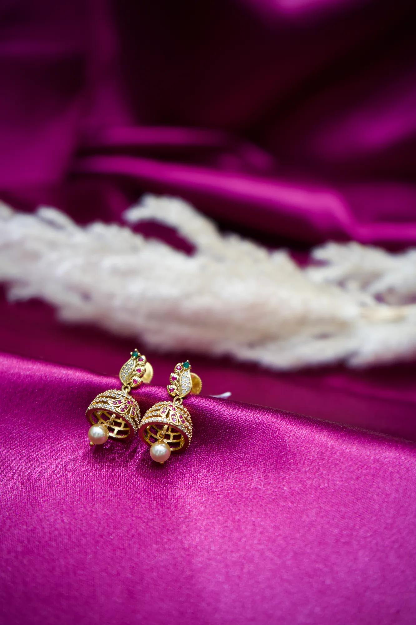 Elegant CZ Bell Jhumka Earrings with Pearl Drop