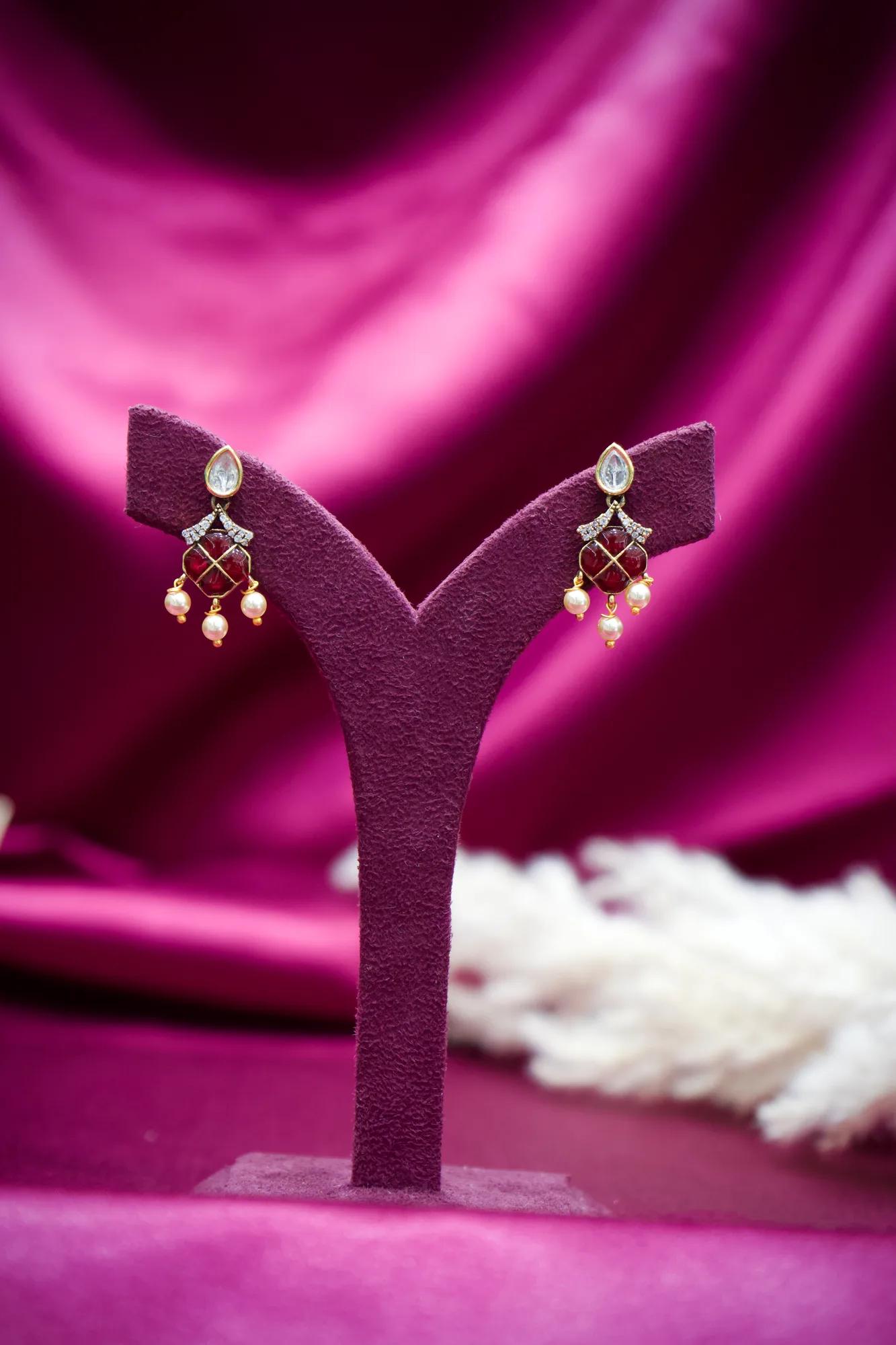 Ruby Pearl Charm Drop Earrings