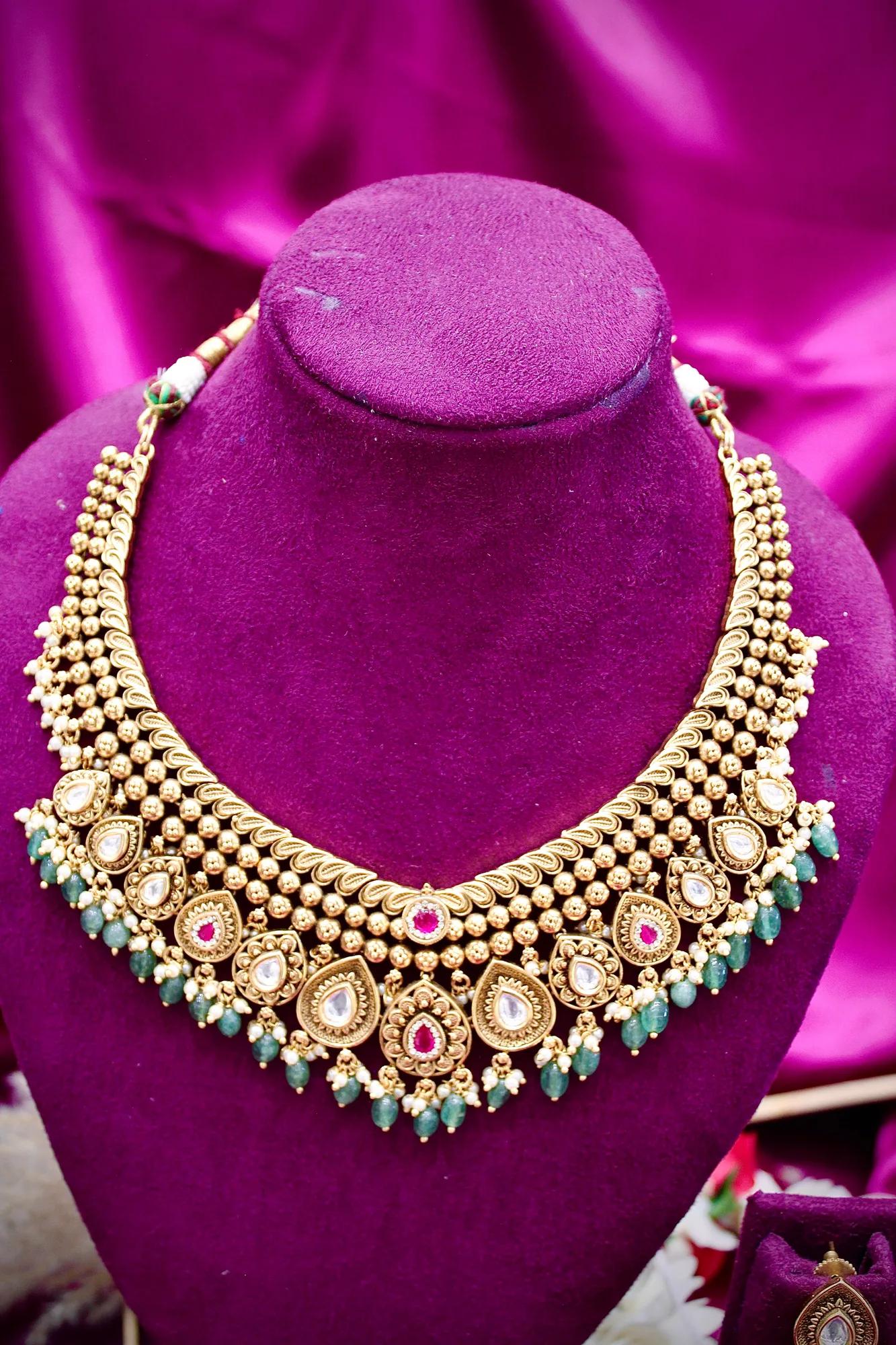 Royal Kundan & Emerald Bead Bridal Necklace Set