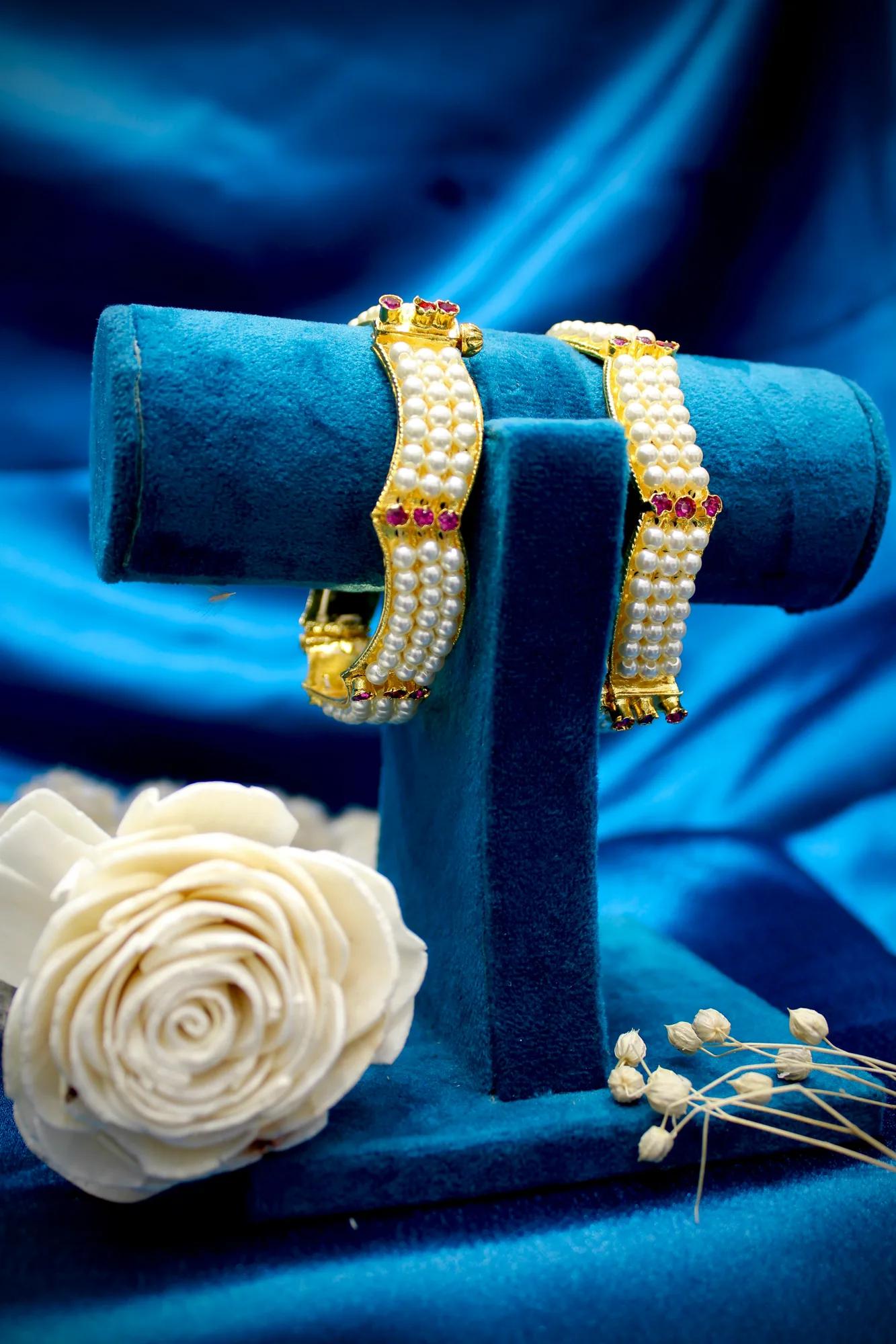 Pearl & Ruby Designer Kada Bangles (Set of 2)