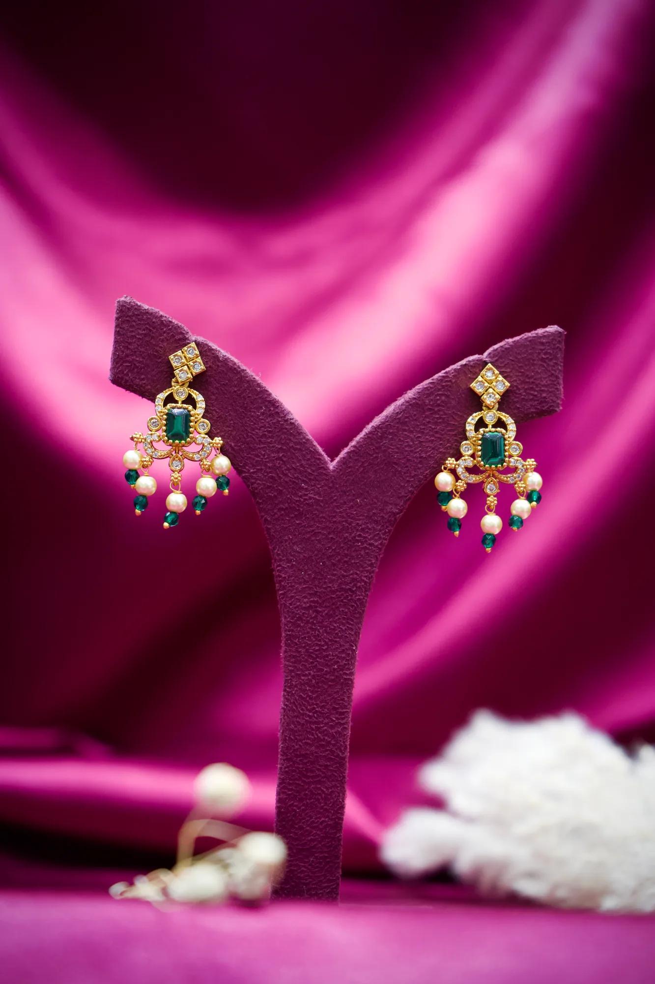 Emerald Pearl Chandelier Drop Earrings