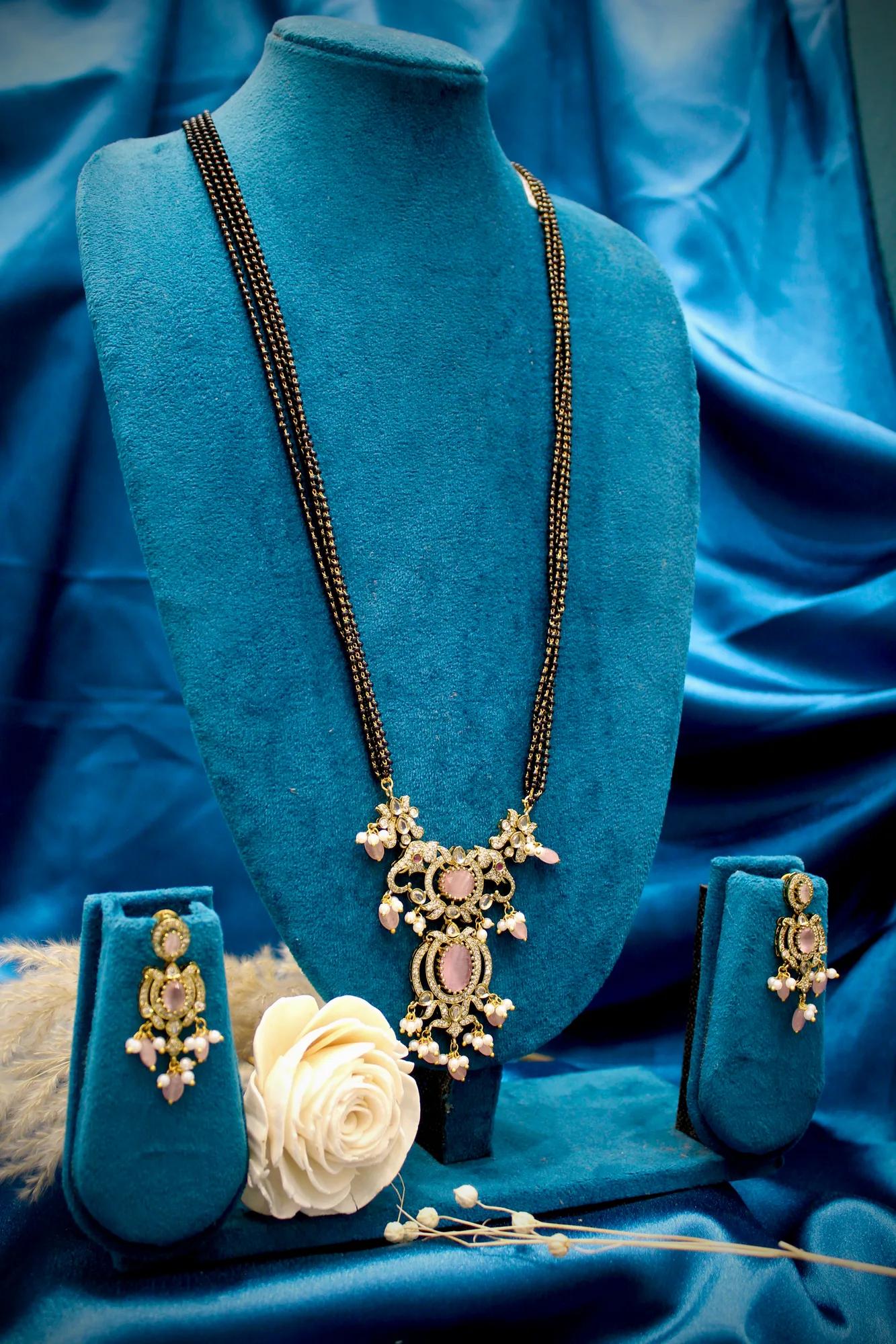 Victorian Rose Quartz Floral Mangalsutra Set